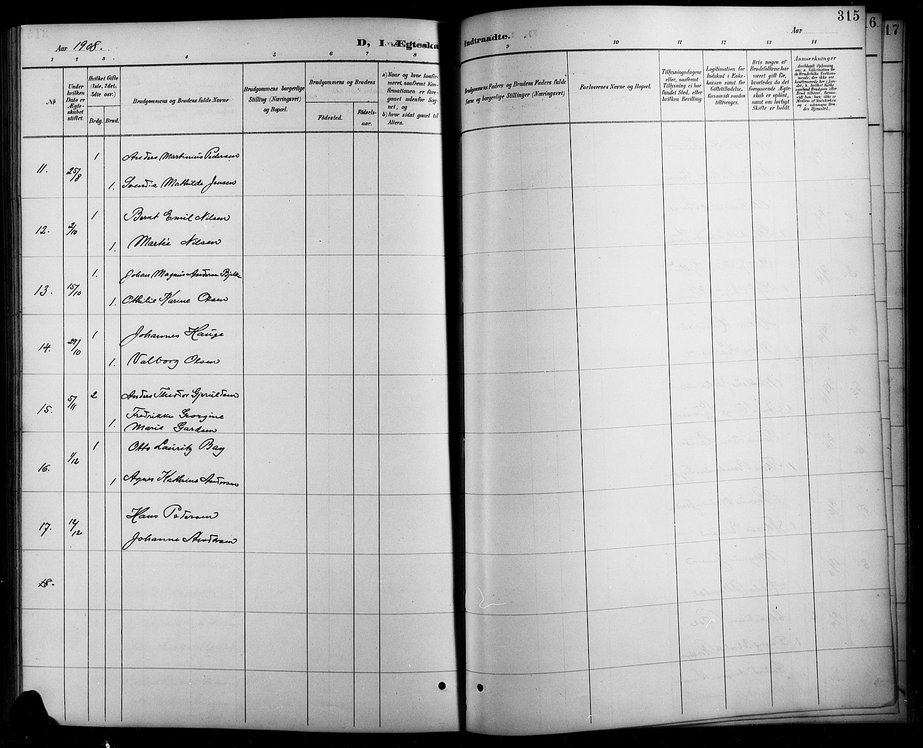 Arendal sokneprestkontor, Trefoldighet, AV/SAK-1111-0040/F/Fb/L0006: Parish register (copy) no. B 6, 1889-1916, p. 315