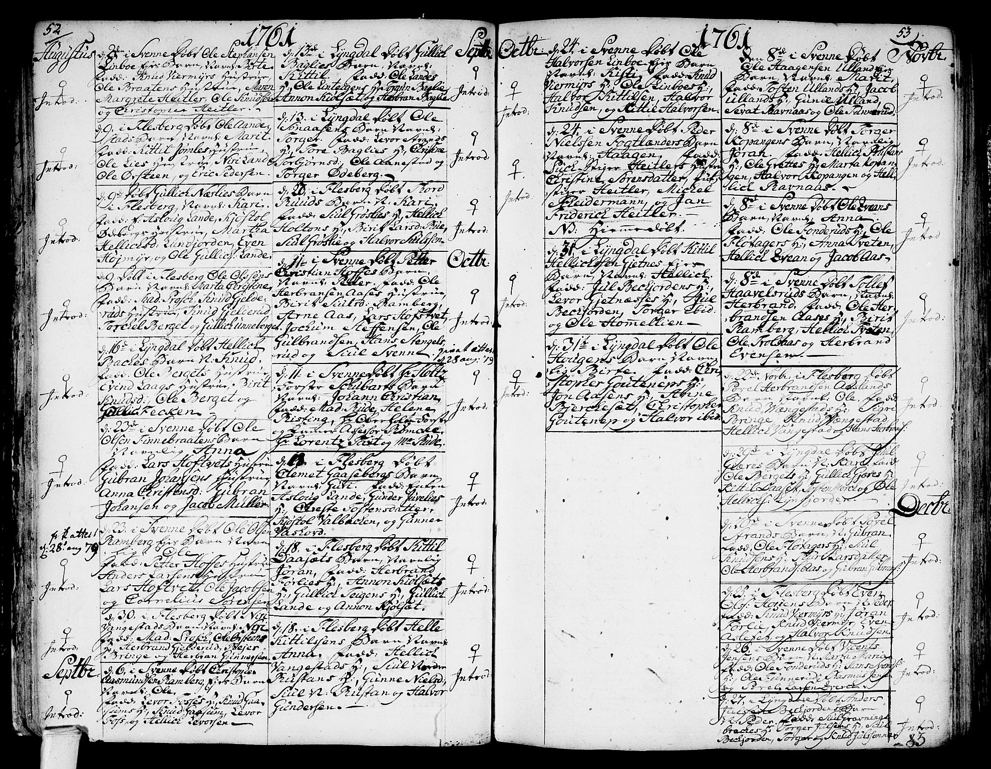 Flesberg kirkebøker, SAKO/A-18/F/Fa/L0003: Parish register (official) no. I 3, 1748-1790, p. 52-53