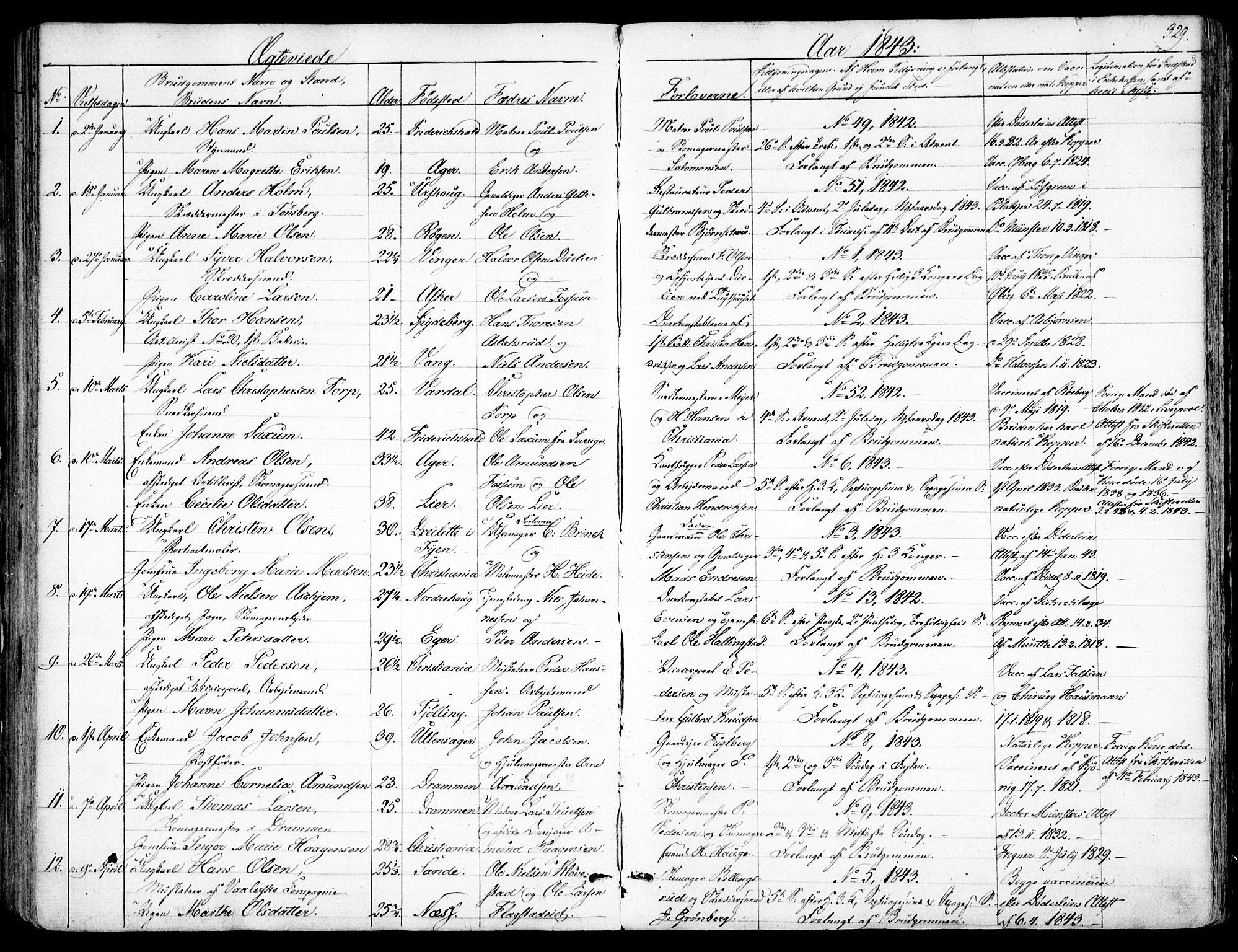 Garnisonsmenigheten Kirkebøker, SAO/A-10846/F/Fa/L0008: Parish register (official) no. 8, 1842-1859, p. 329