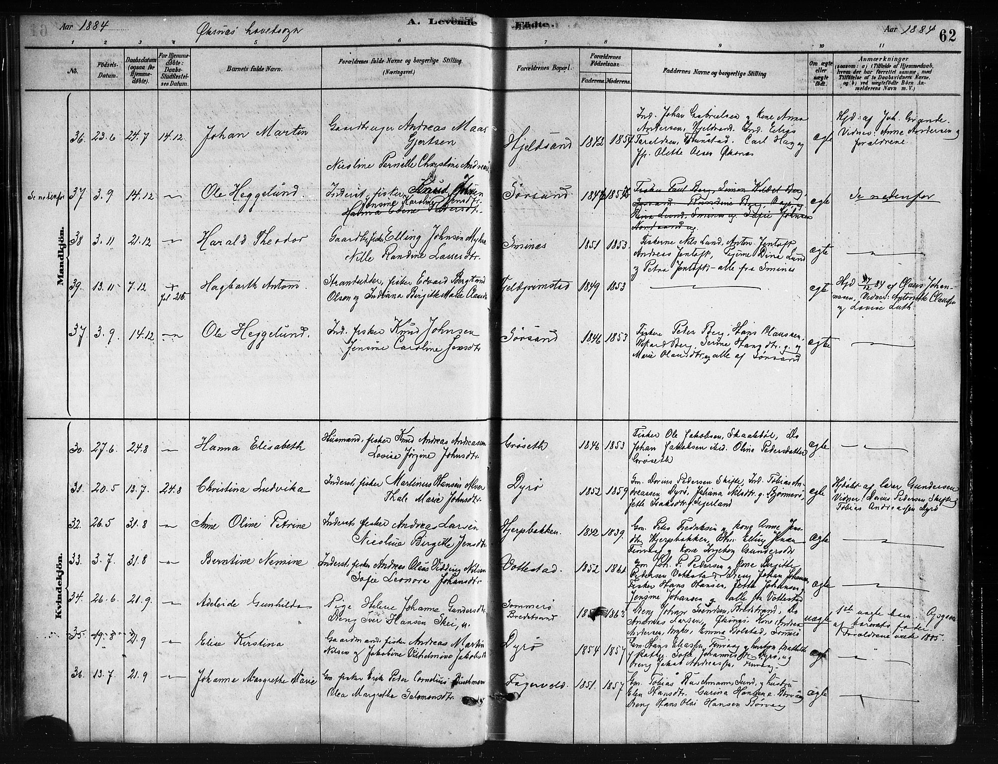 Ministerialprotokoller, klokkerbøker og fødselsregistre - Nordland, AV/SAT-A-1459/893/L1335: Parish register (official) no. 893A08 /1, 1878-1884, p. 62