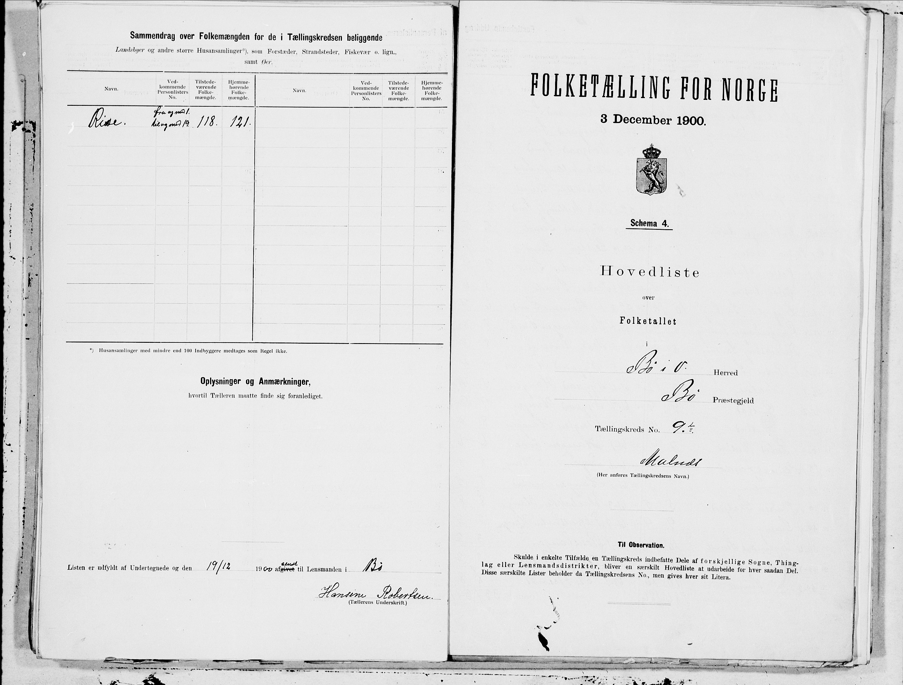 SAT, 1900 census for Bø, 1900, p. 20