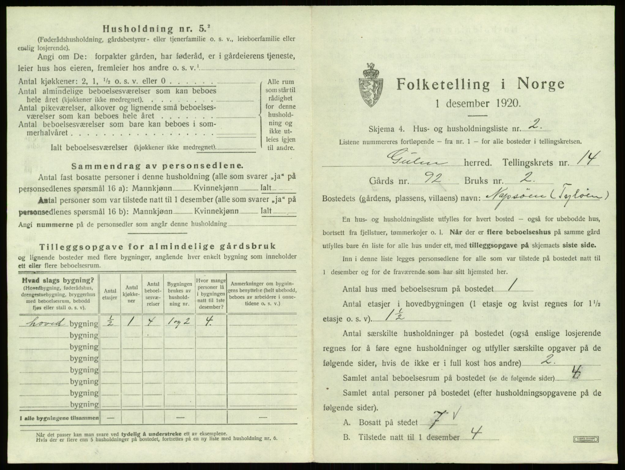 SAB, 1920 census for Gulen, 1920, p. 885