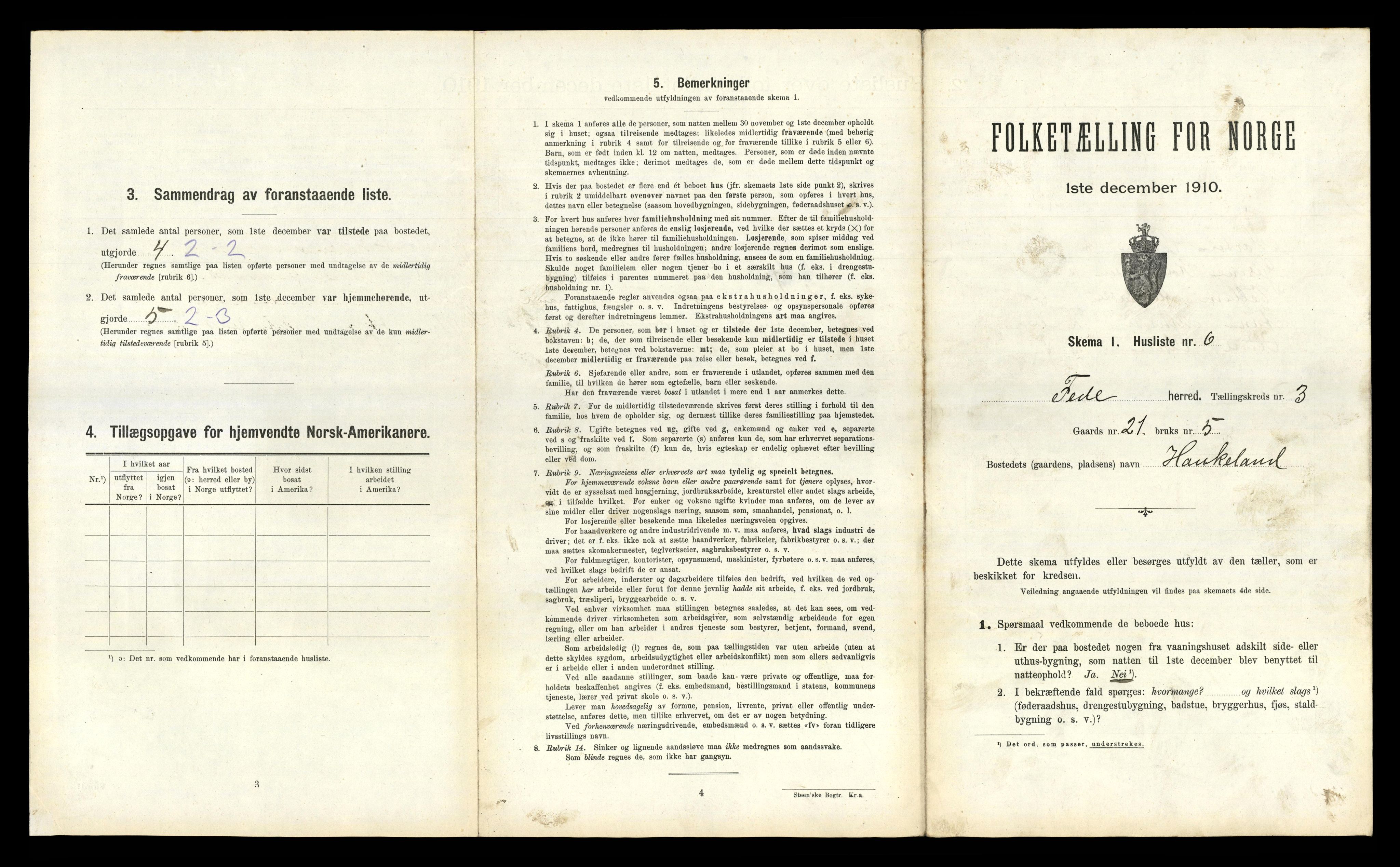 RA, 1910 census for Feda, 1910, p. 333