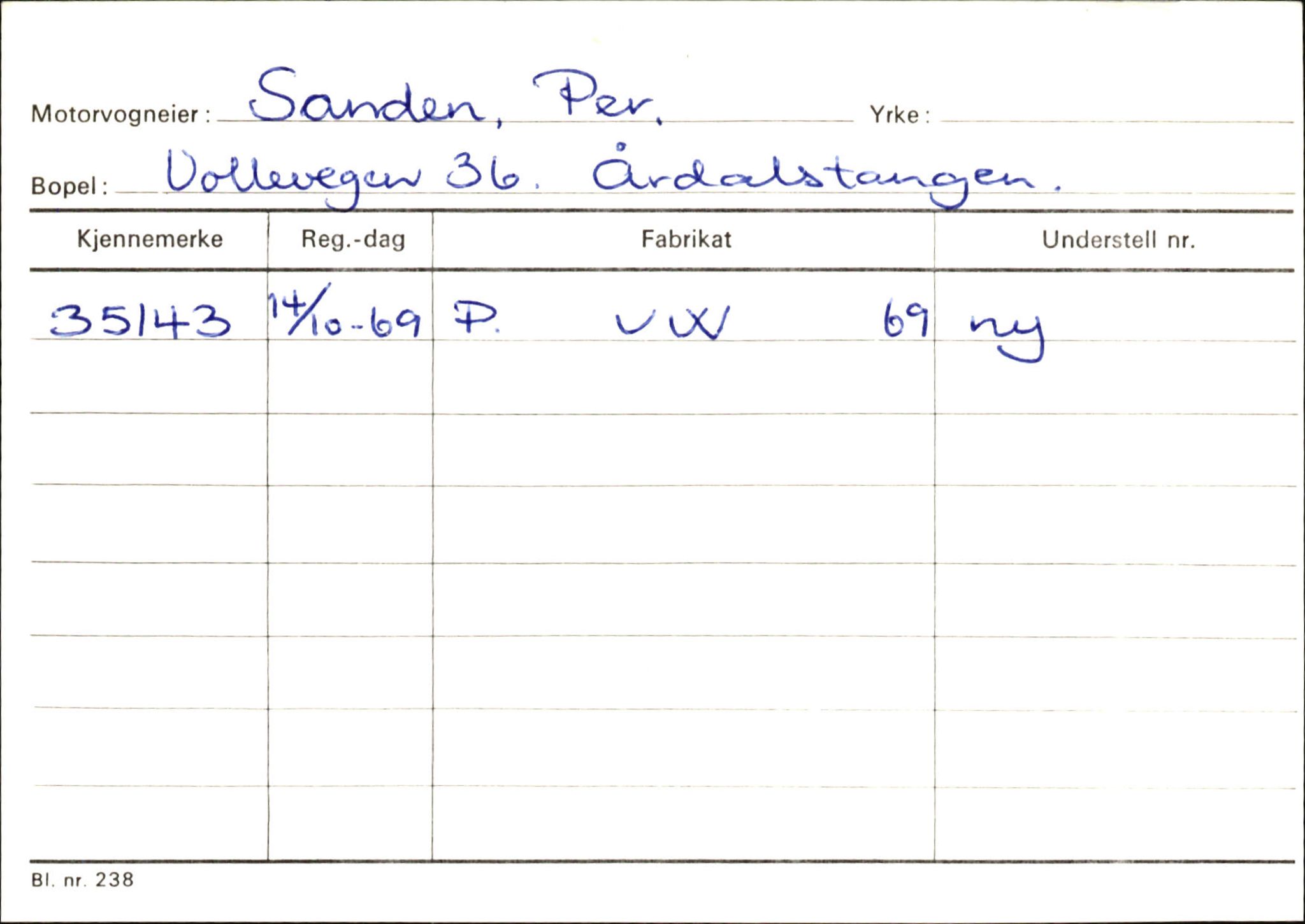Statens vegvesen, Sogn og Fjordane vegkontor, SAB/A-5301/4/F/L0146: Registerkort Årdal R-Å samt diverse kort, 1945-1975, p. 208