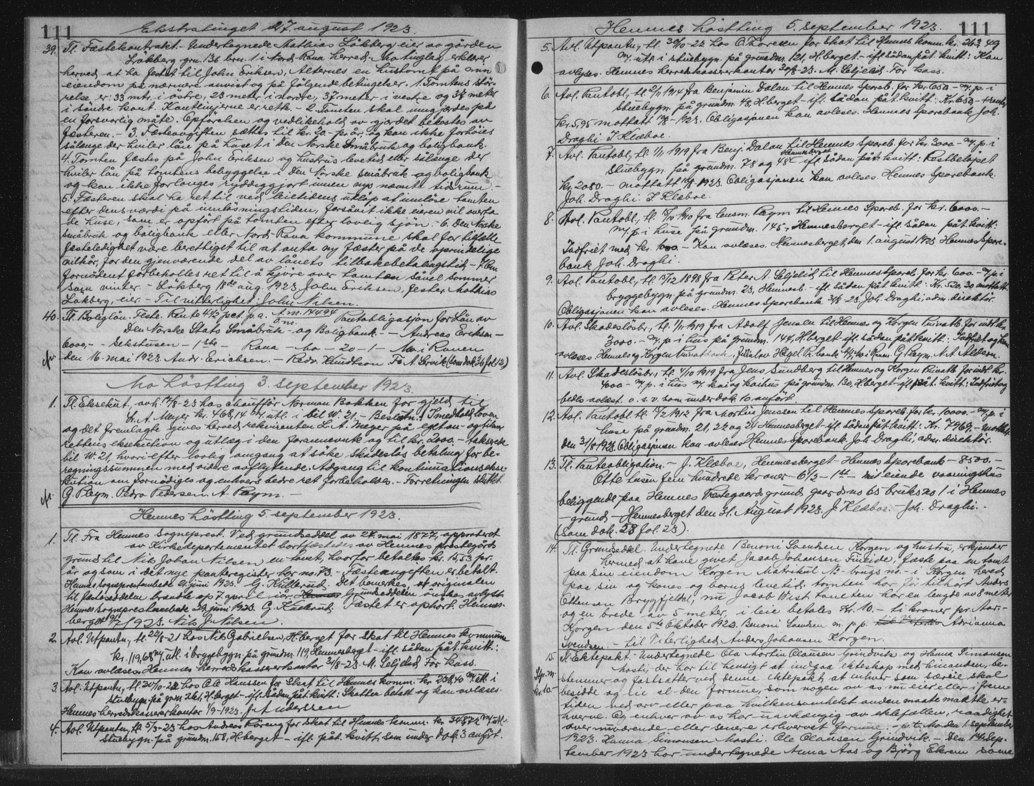 Rana sorenskriveri , AV/SAT-A-1108/1/2/2C/L0018: Mortgage book no. 18, 1923-1928, p. 111, Deed date: 05.09.1923