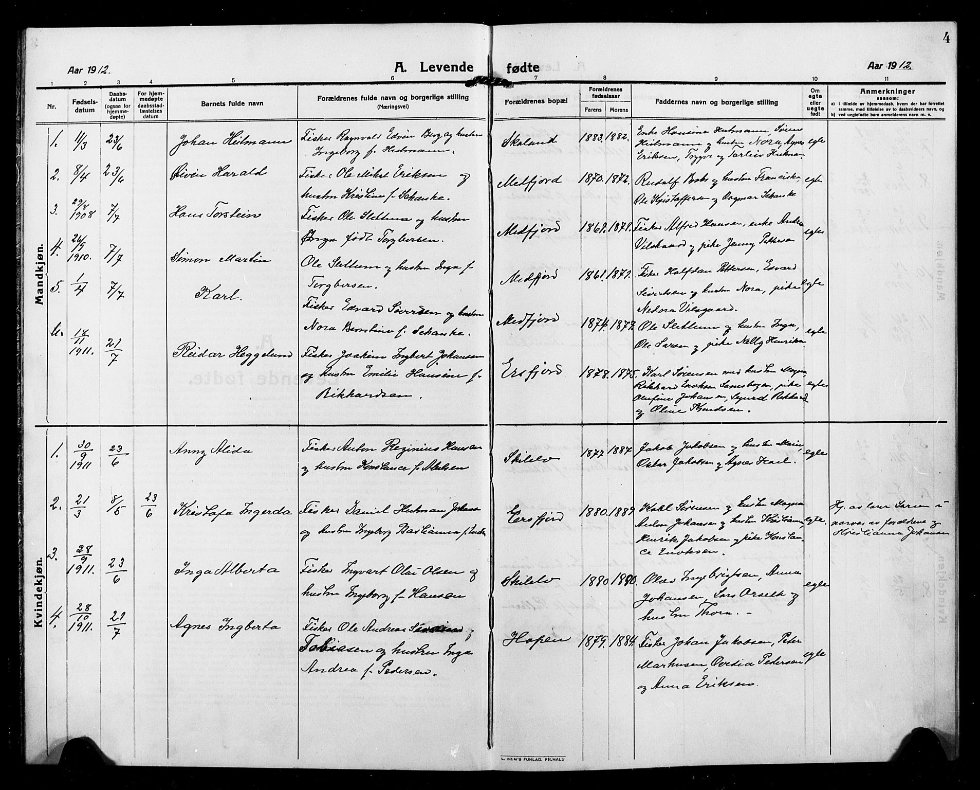 Berg sokneprestkontor, SATØ/S-1318/G/Ga/Gab/L0006klokker: Parish register (copy) no. 6, 1912-1921, p. 4