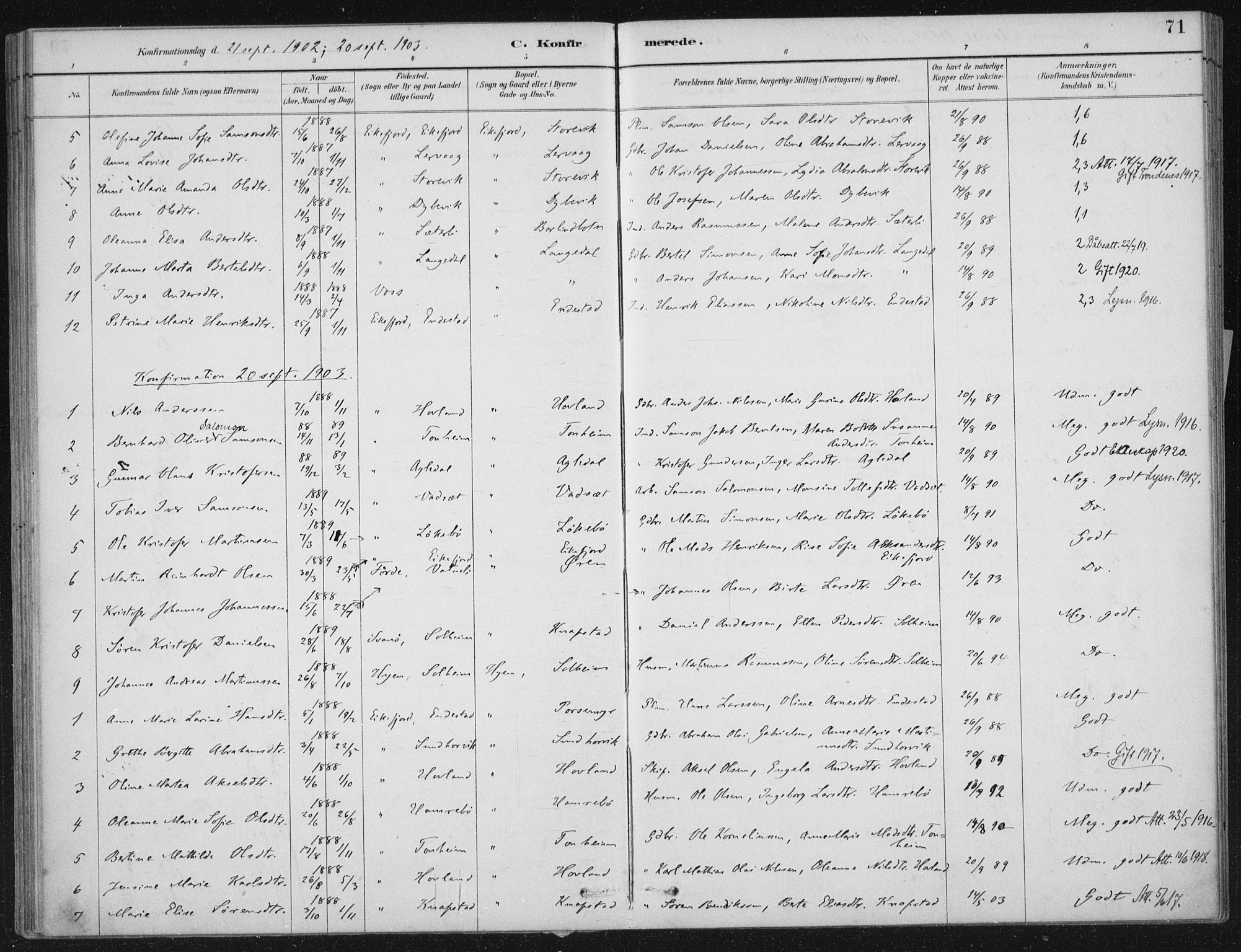 Kinn sokneprestembete, SAB/A-80801/H/Haa/Haae/L0001: Parish register (official) no. E 1, 1890-1916, p. 71