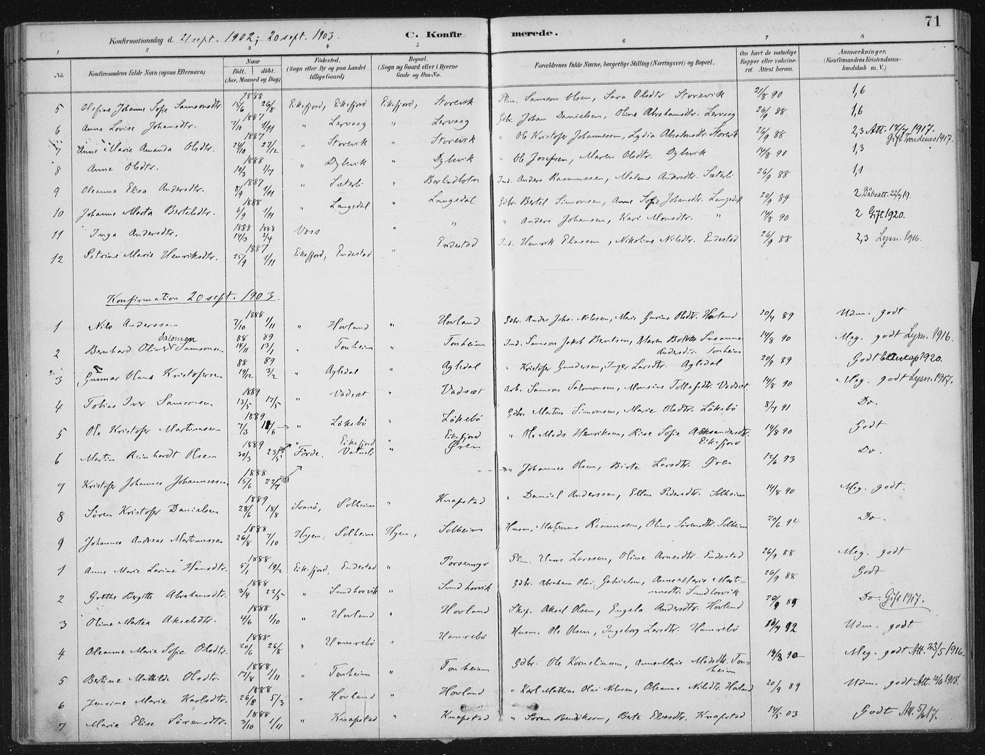 Kinn sokneprestembete, AV/SAB-A-80801/H/Haa/Haae/L0001: Parish register (official) no. E 1, 1890-1916, p. 71