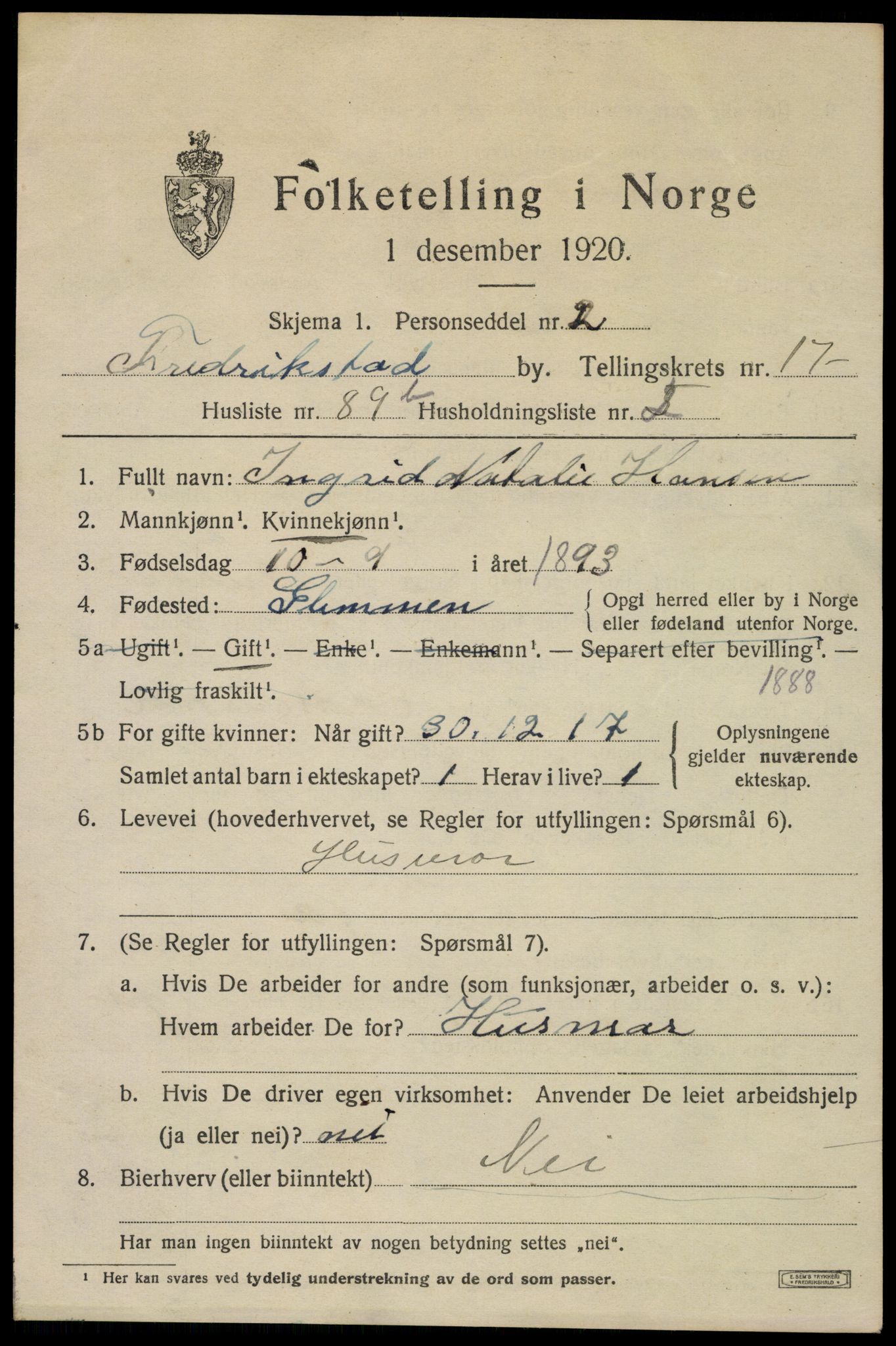 SAO, 1920 census for Fredrikstad, 1920, p. 40719