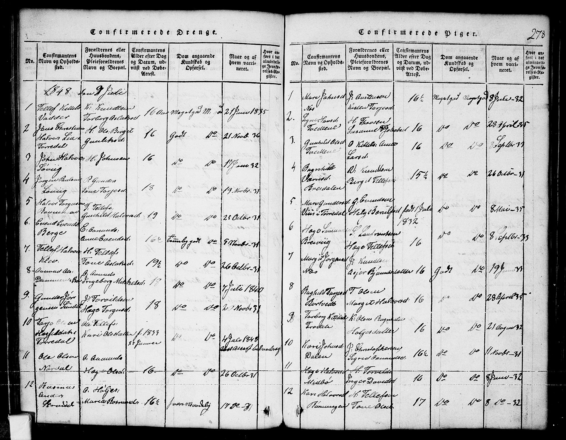 Nissedal kirkebøker, AV/SAKO-A-288/G/Ga/L0001: Parish register (copy) no. I 1, 1814-1860, p. 278