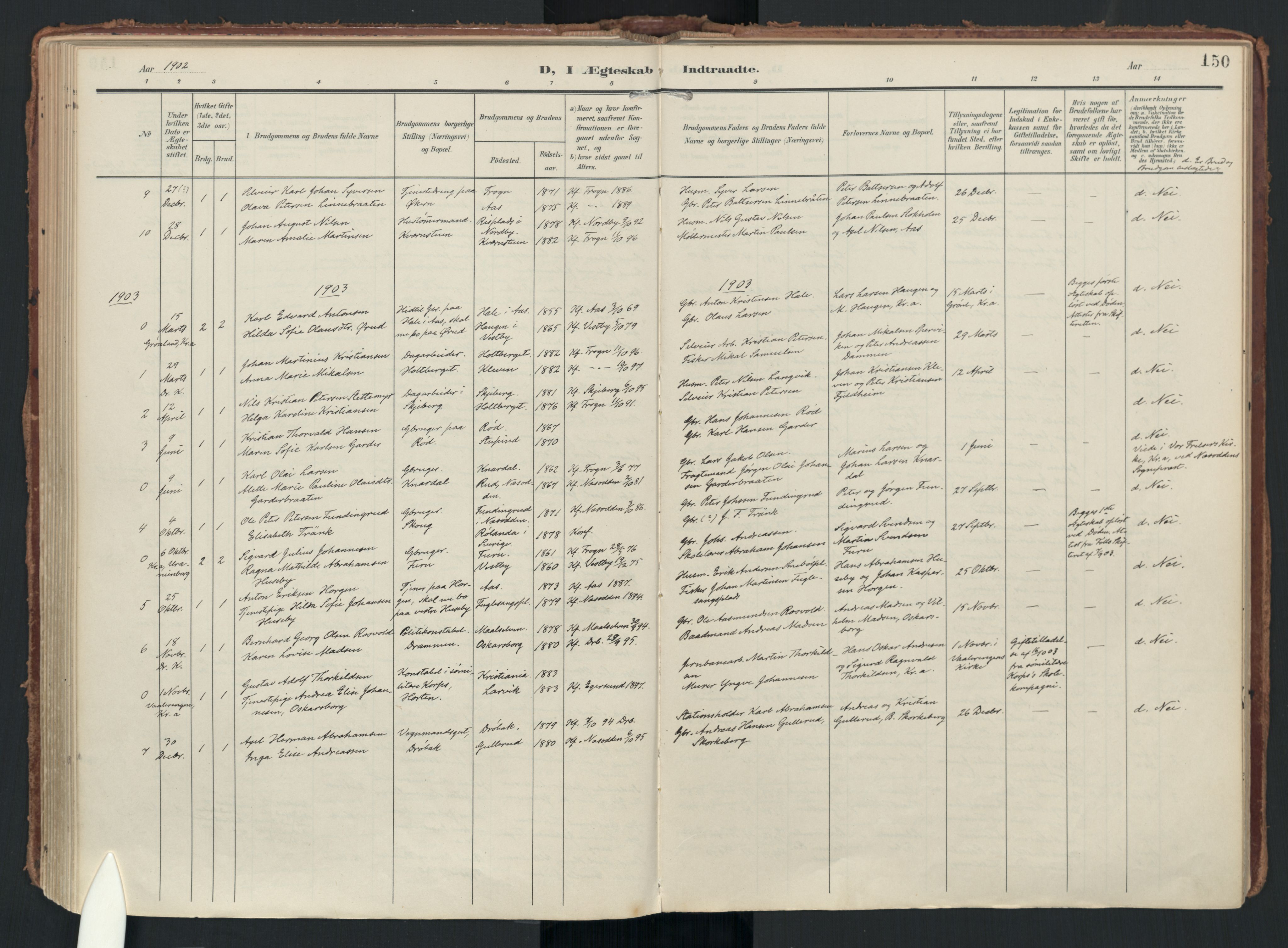 Drøbak prestekontor Kirkebøker, SAO/A-10142a/F/Fc/L0003: Parish register (official) no. III 3, 1901-1920, p. 150