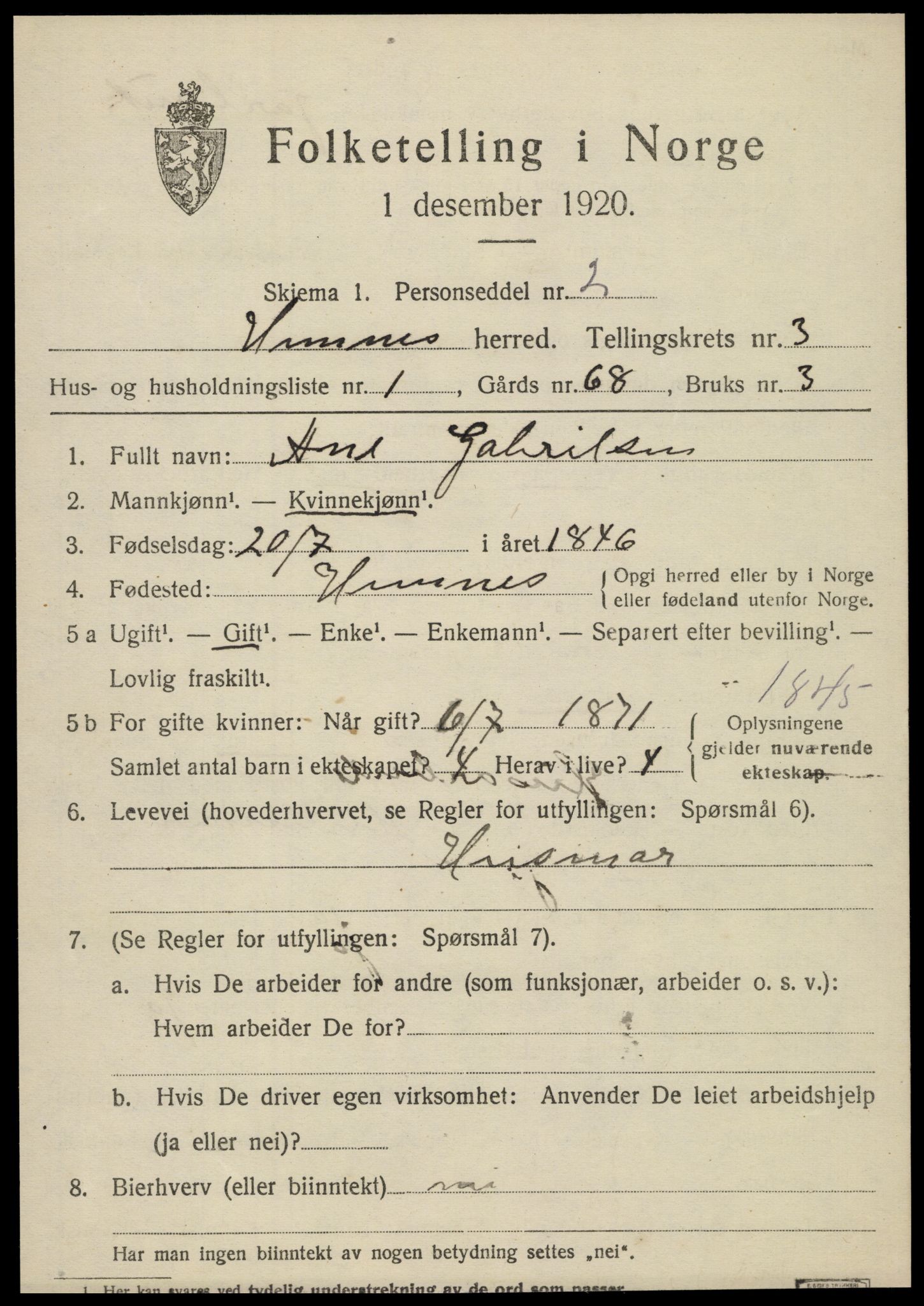 SAT, 1920 census for Hemnes, 1920, p. 4410