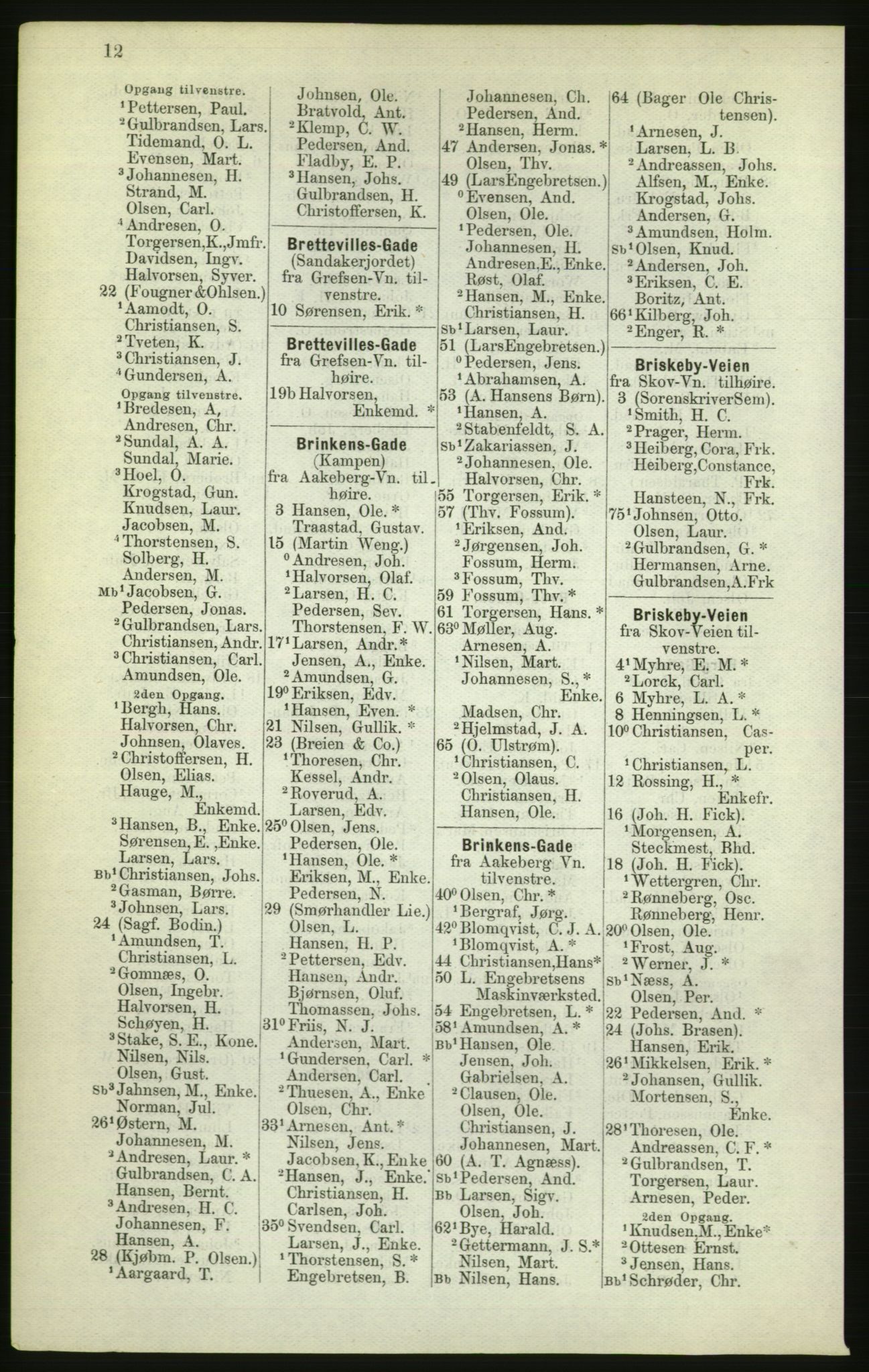 Kristiania/Oslo adressebok, PUBL/-, 1882, p. 12