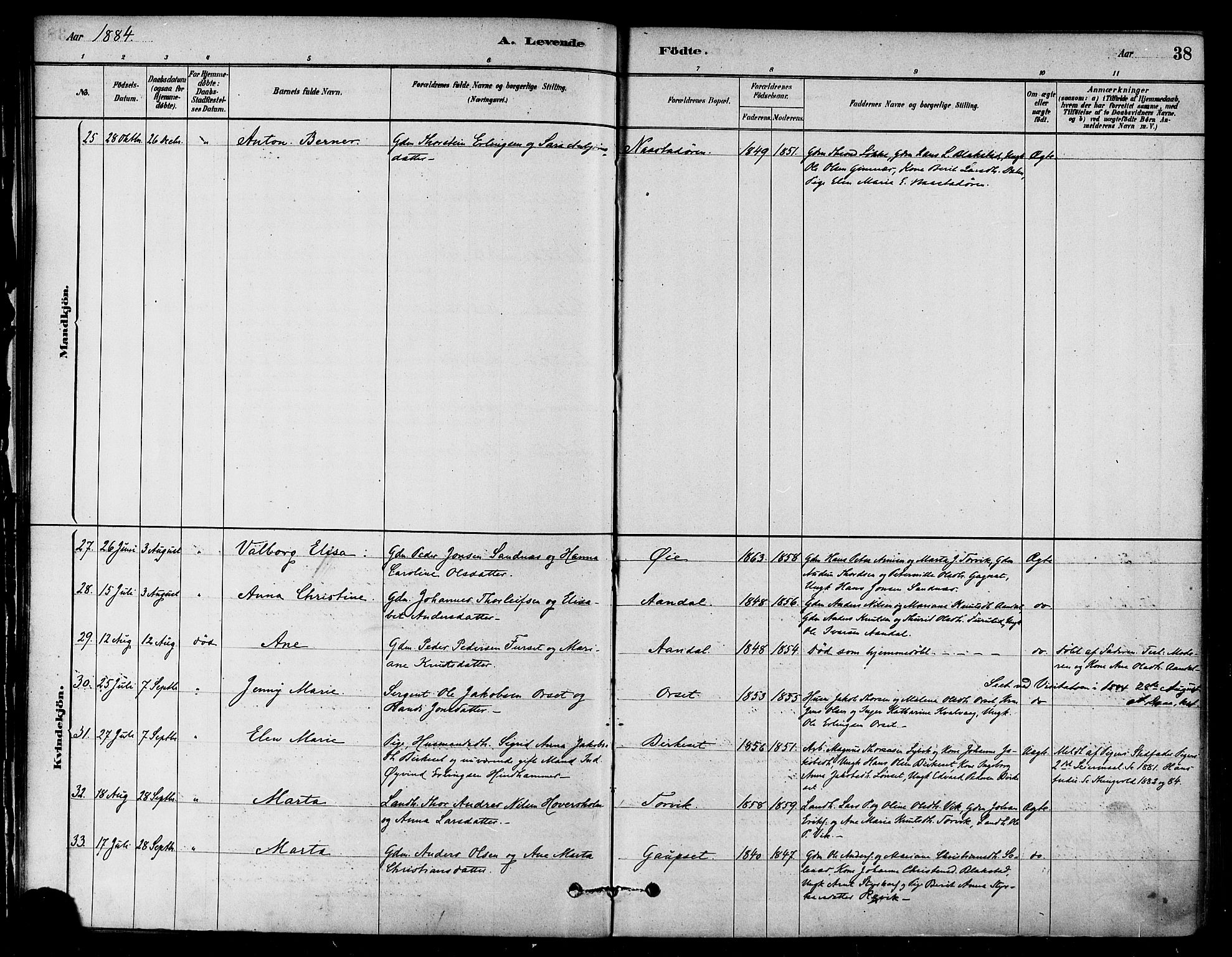 Ministerialprotokoller, klokkerbøker og fødselsregistre - Møre og Romsdal, AV/SAT-A-1454/584/L0967: Parish register (official) no. 584A07, 1879-1894, p. 38