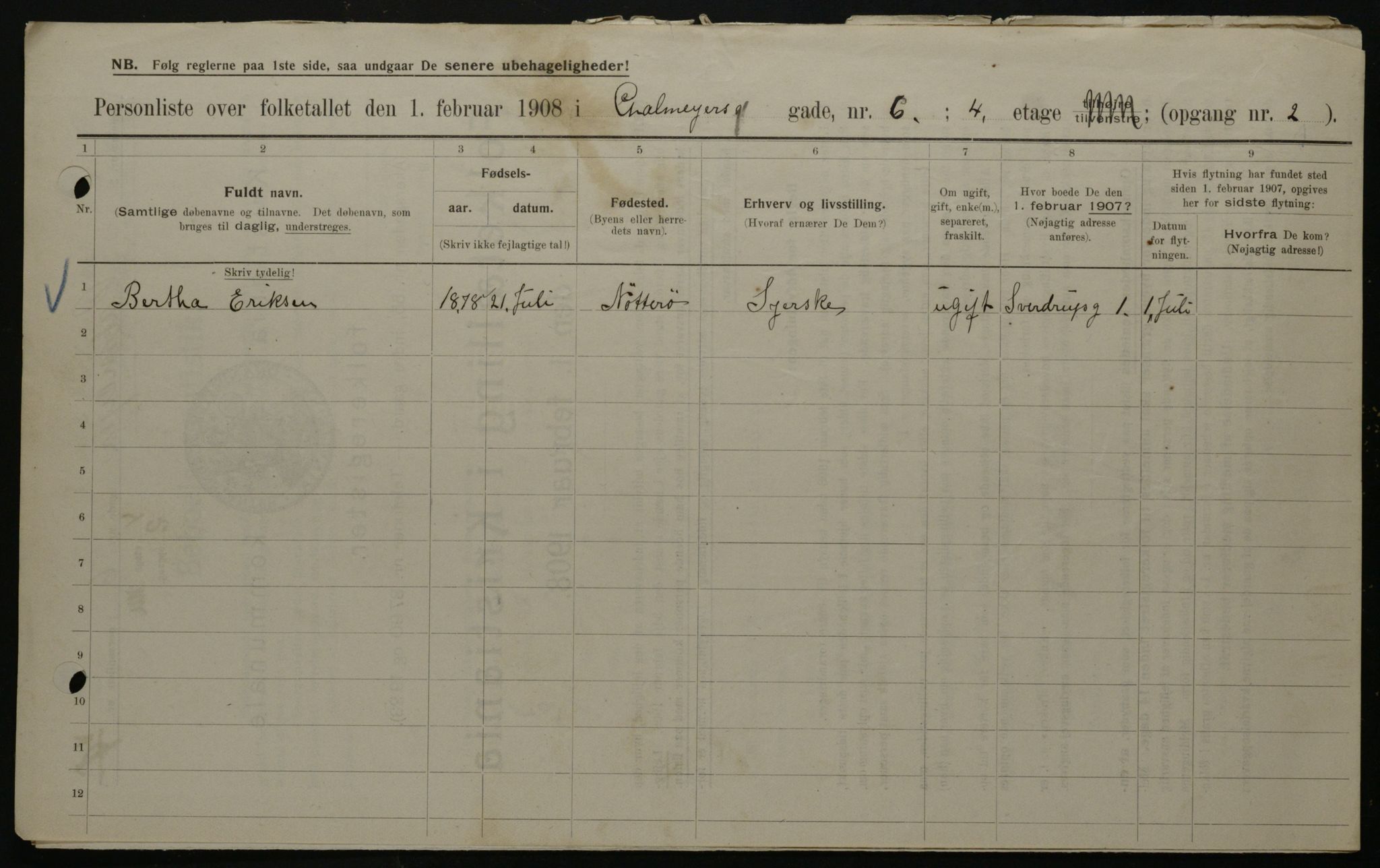 OBA, Municipal Census 1908 for Kristiania, 1908, p. 10707