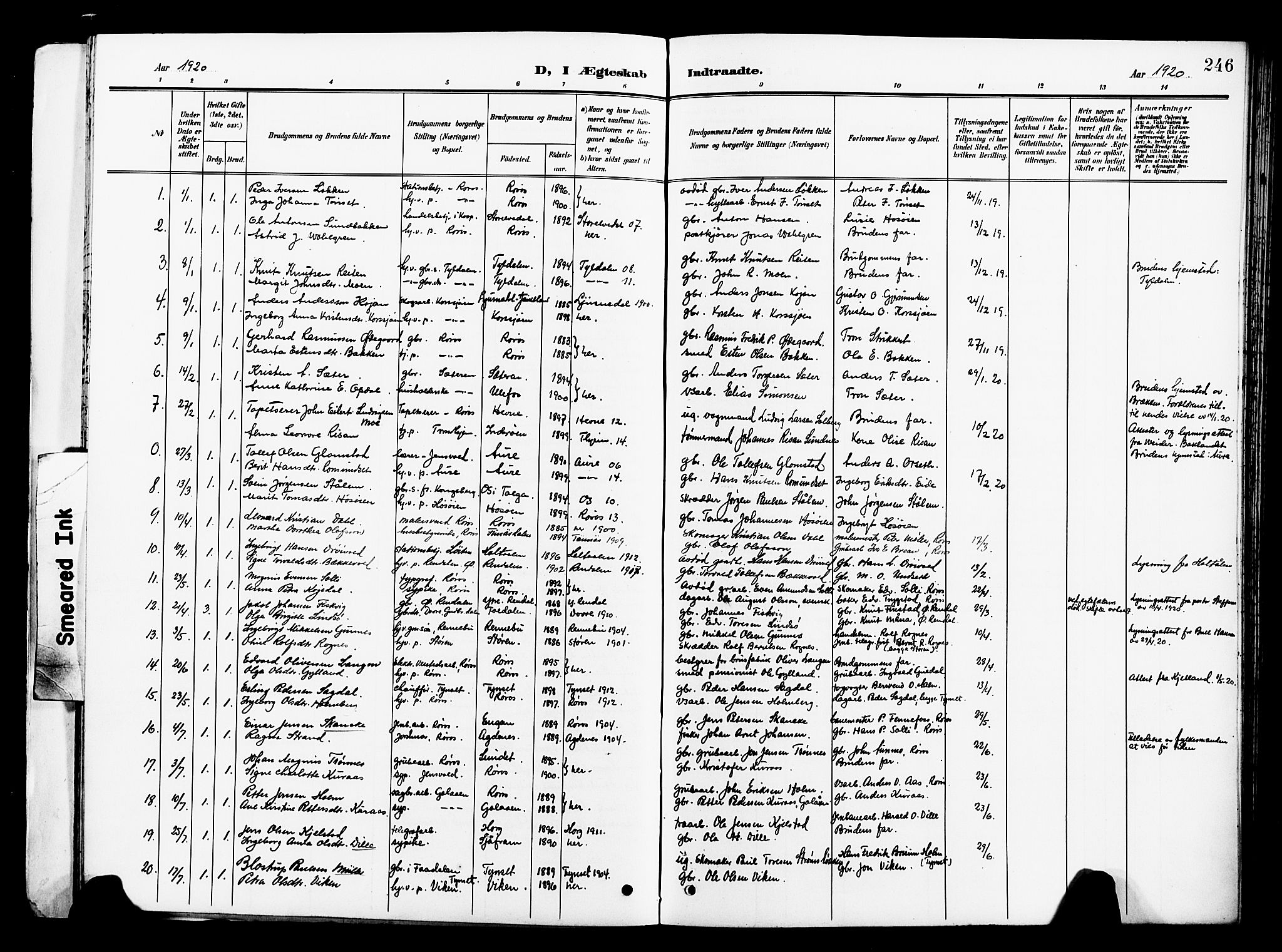 Ministerialprotokoller, klokkerbøker og fødselsregistre - Sør-Trøndelag, SAT/A-1456/681/L0942: Parish register (copy) no. 681C06, 1906-1925, p. 246