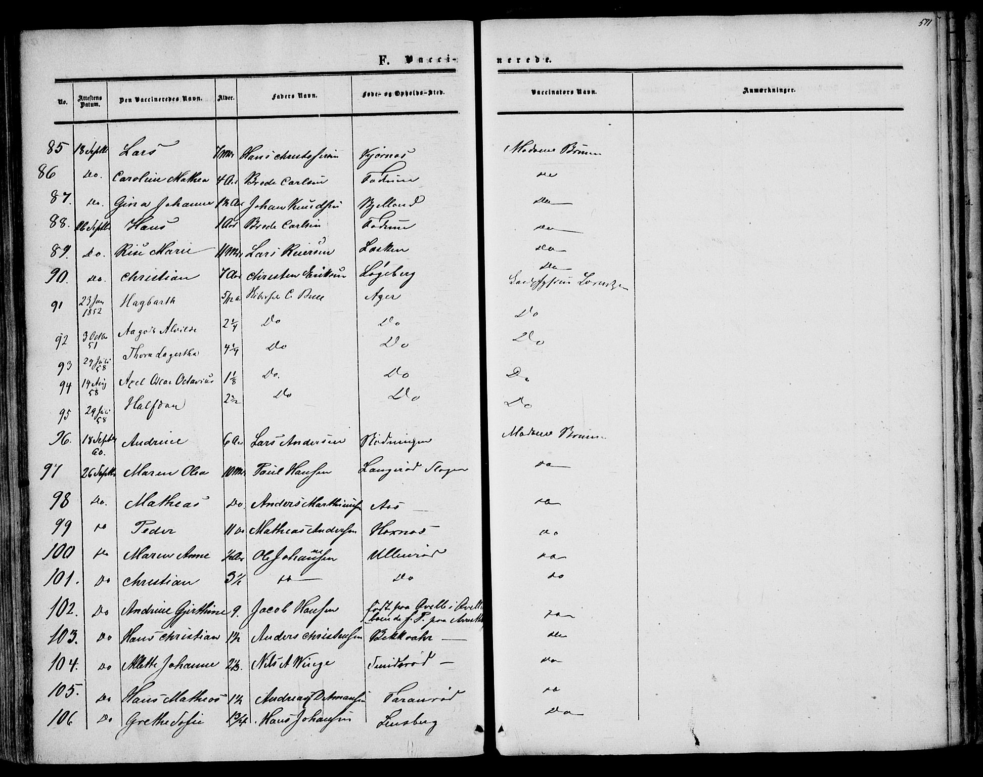 Sem kirkebøker, AV/SAKO-A-5/F/Fa/L0007: Parish register (official) no. I 7, 1856-1865, p. 571