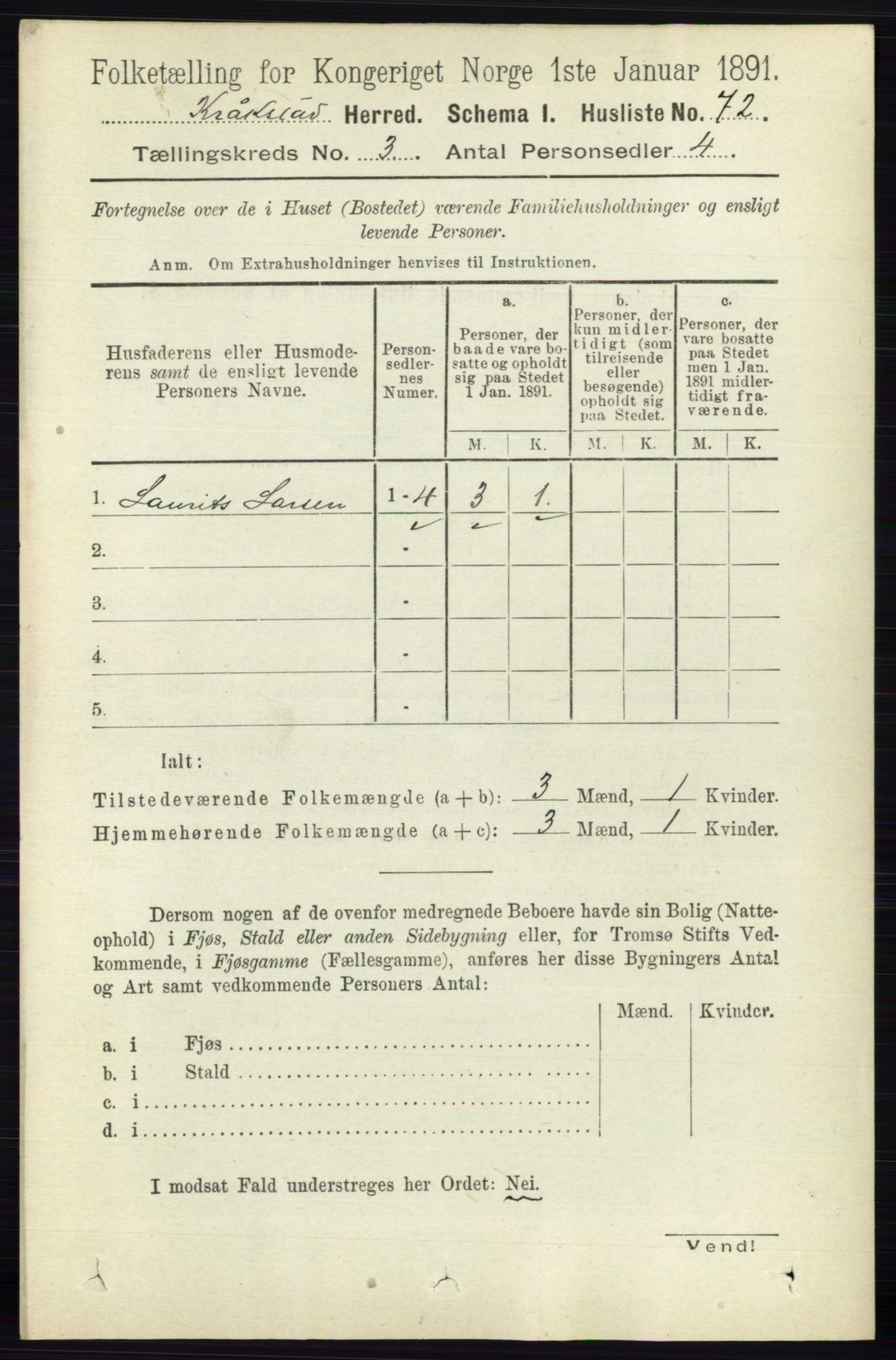 RA, 1891 census for 0212 Kråkstad, 1891, p. 1190