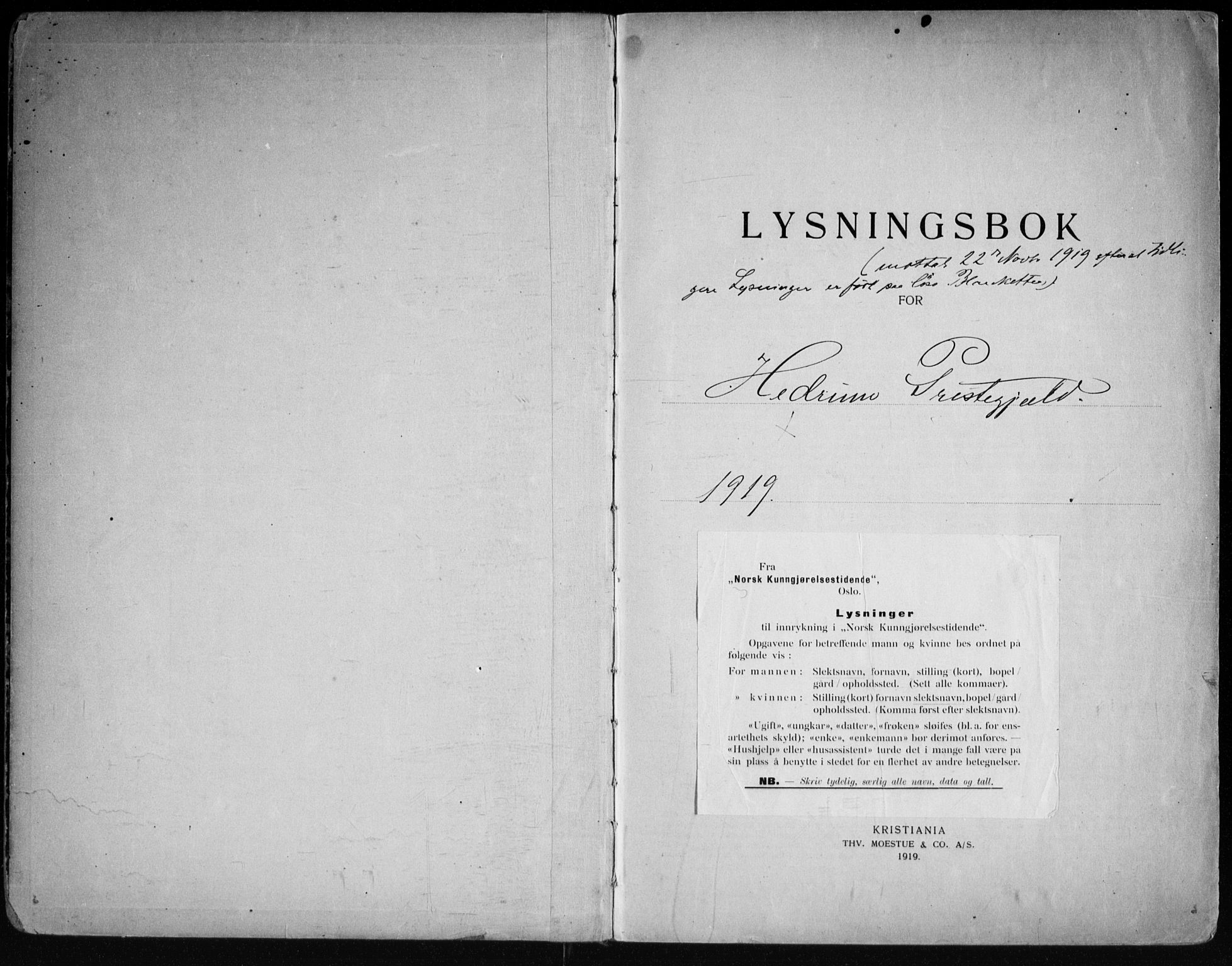 Hedrum kirkebøker, AV/SAKO-A-344/H/Ha/L0001: Banns register no. 1, 1919-1949