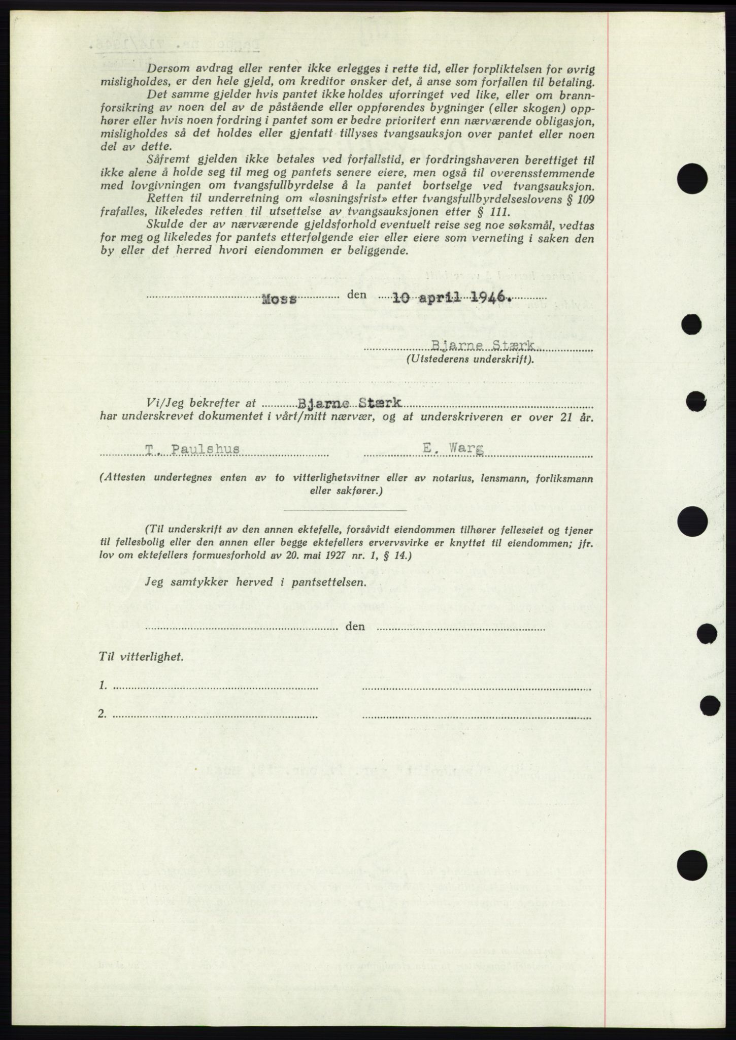 Moss sorenskriveri, SAO/A-10168: Mortgage book no. B15, 1946-1946, Diary no: : 714/1946