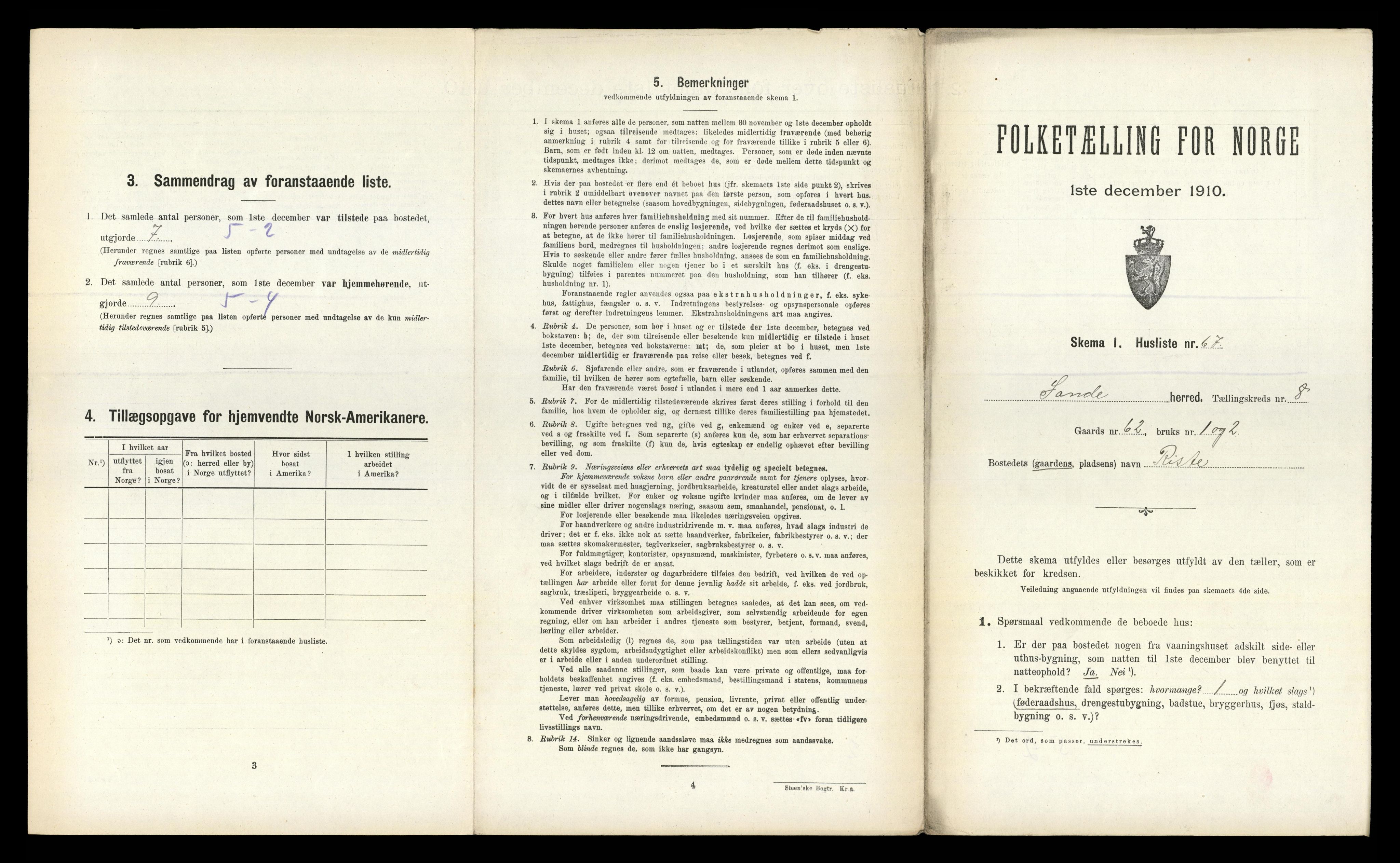 RA, 1910 census for Sande, 1910, p. 676