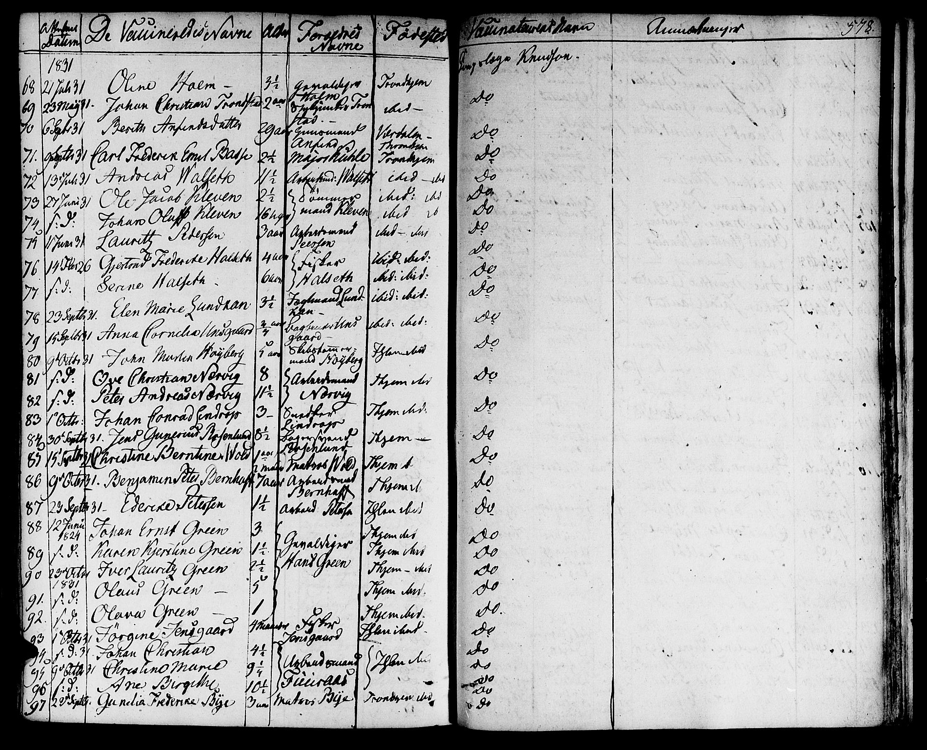 Ministerialprotokoller, klokkerbøker og fødselsregistre - Sør-Trøndelag, AV/SAT-A-1456/601/L0045: Parish register (official) no. 601A13, 1821-1831, p. 578