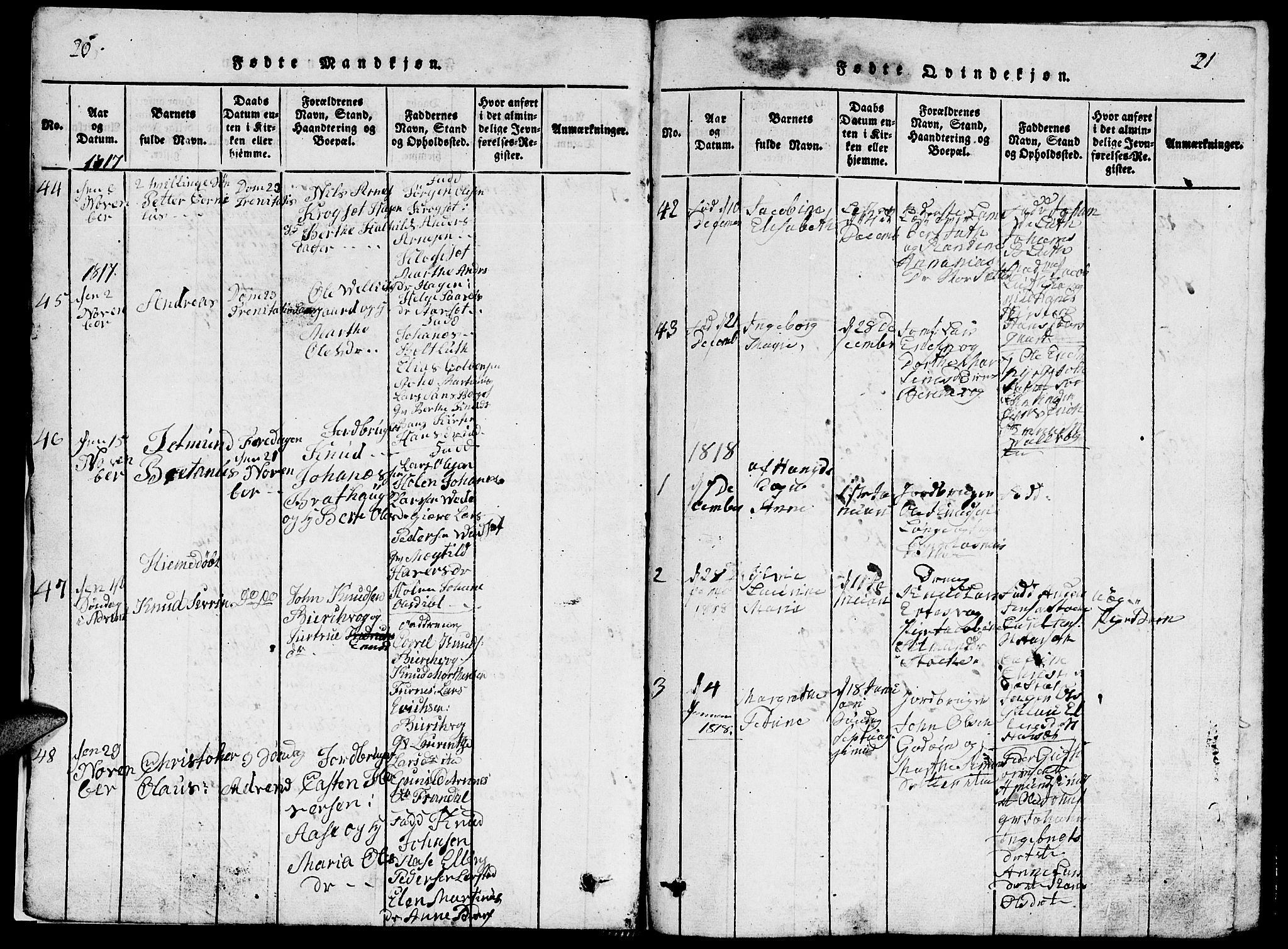 Ministerialprotokoller, klokkerbøker og fødselsregistre - Møre og Romsdal, AV/SAT-A-1454/528/L0423: Parish register (copy) no. 528C04, 1816-1827, p. 20-21