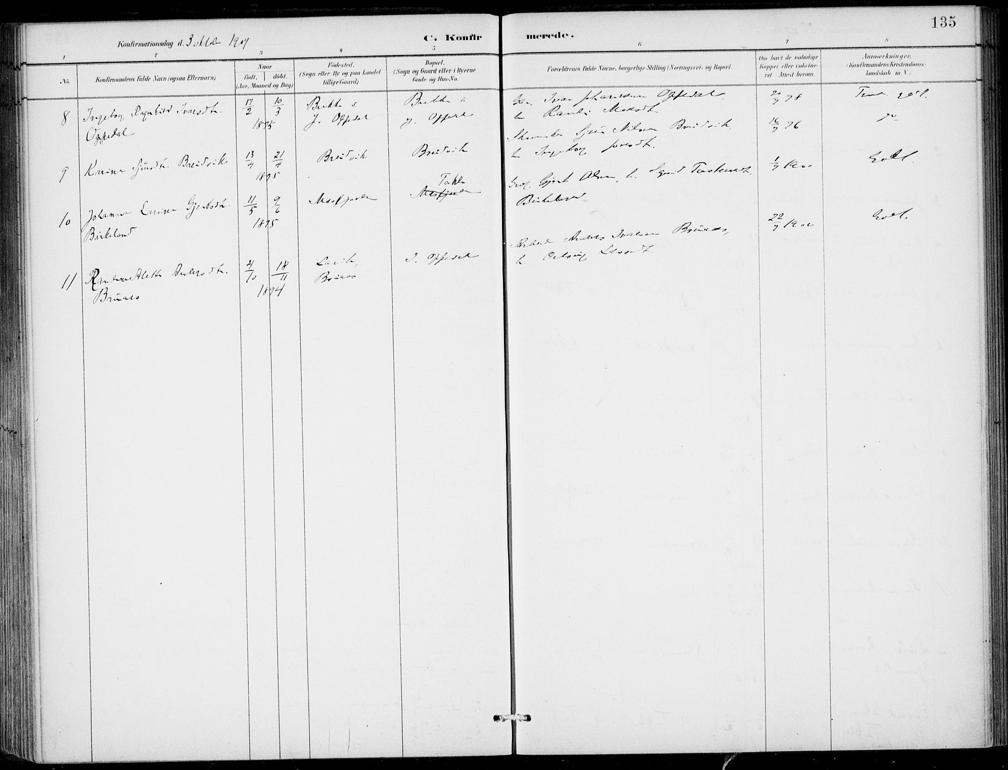 Gulen sokneprestembete, SAB/A-80201/H/Haa/Haac/L0002: Parish register (official) no. C  2, 1882-1914, p. 135
