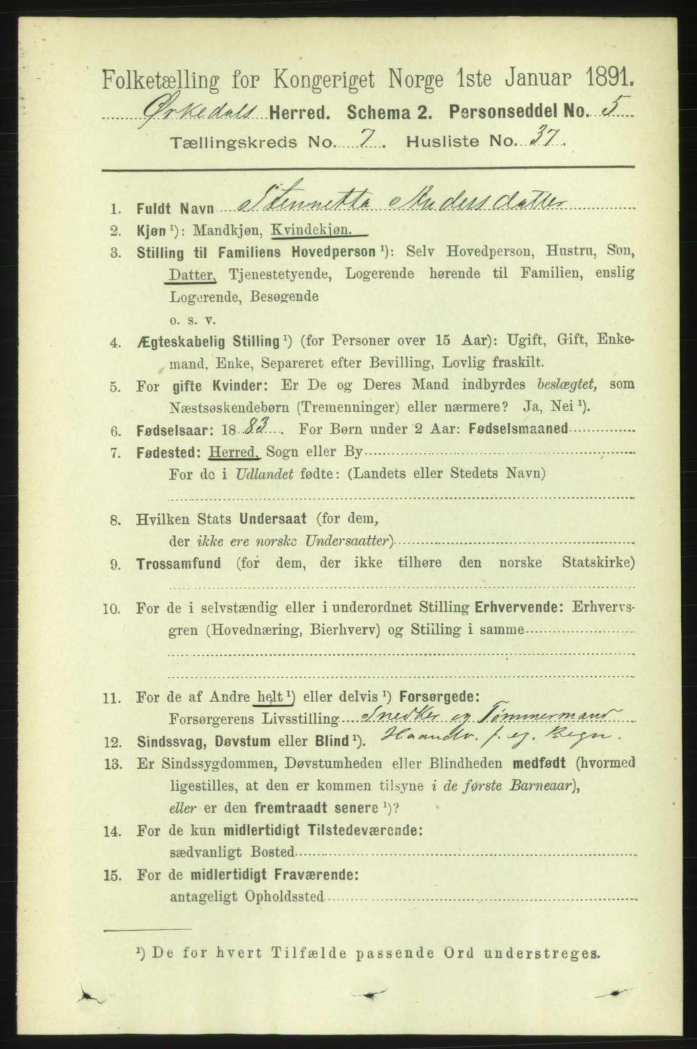 RA, 1891 census for 1638 Orkdal, 1891, p. 3654