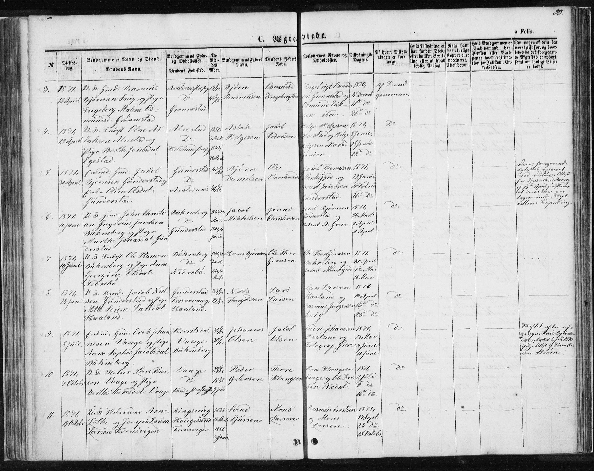 Tysvær sokneprestkontor, AV/SAST-A -101864/H/Ha/Haa/L0004: Parish register (official) no. A 4, 1857-1878, p. 99