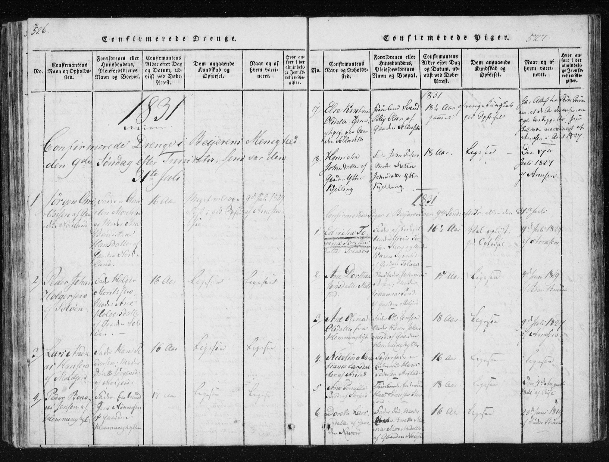 Ministerialprotokoller, klokkerbøker og fødselsregistre - Nordland, AV/SAT-A-1459/805/L0096: Parish register (official) no. 805A03, 1820-1837, p. 526-527