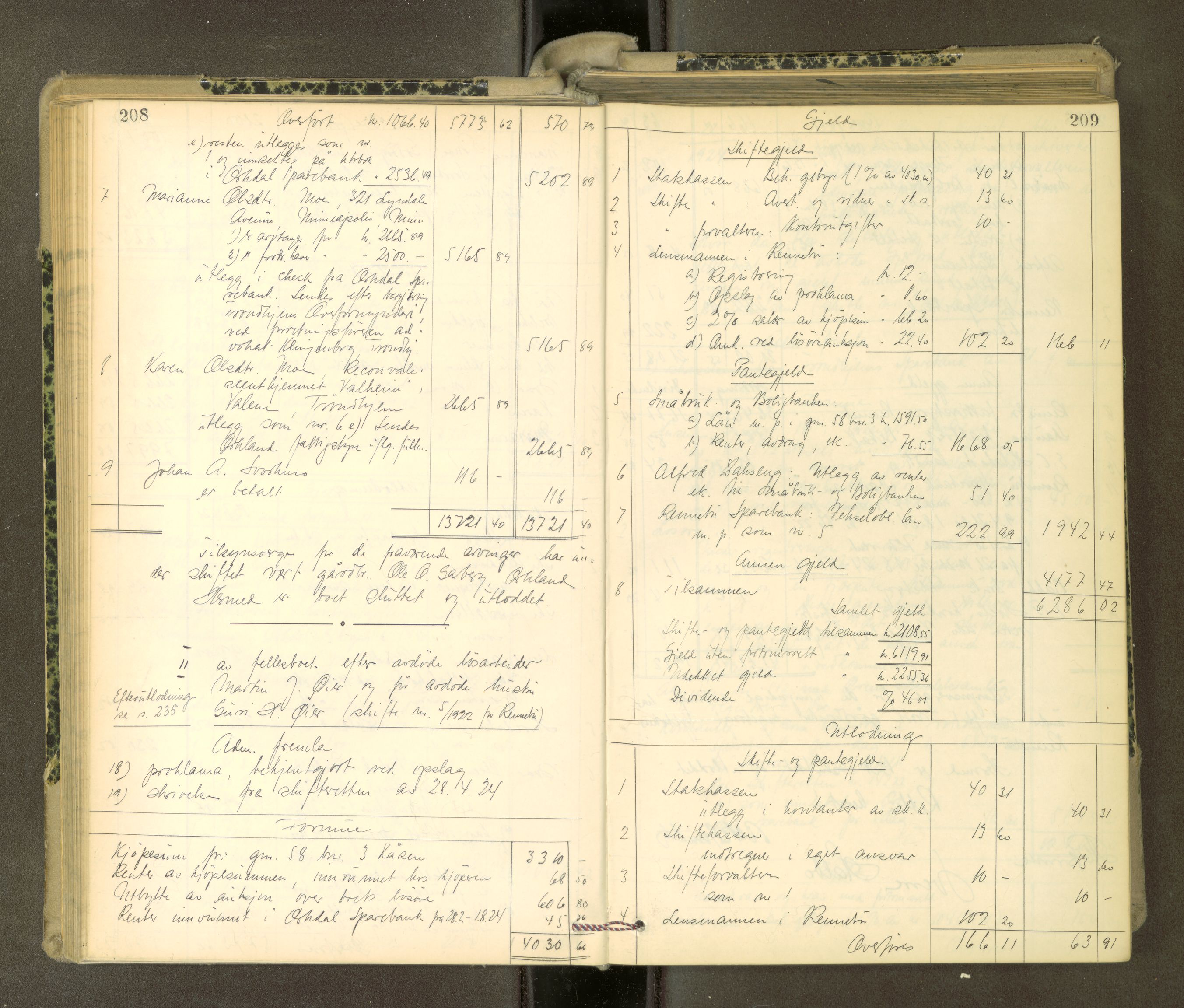 Orkdal sorenskriveri, AV/SAT-A-4169/1/3/3Aa/L0017: Skifteprotokoller, 1921-1929, p. 208-209