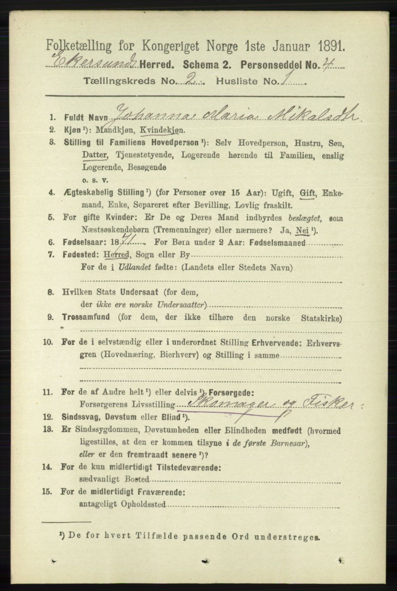 RA, 1891 census for 1116 Eigersund herred, 1891, p. 455