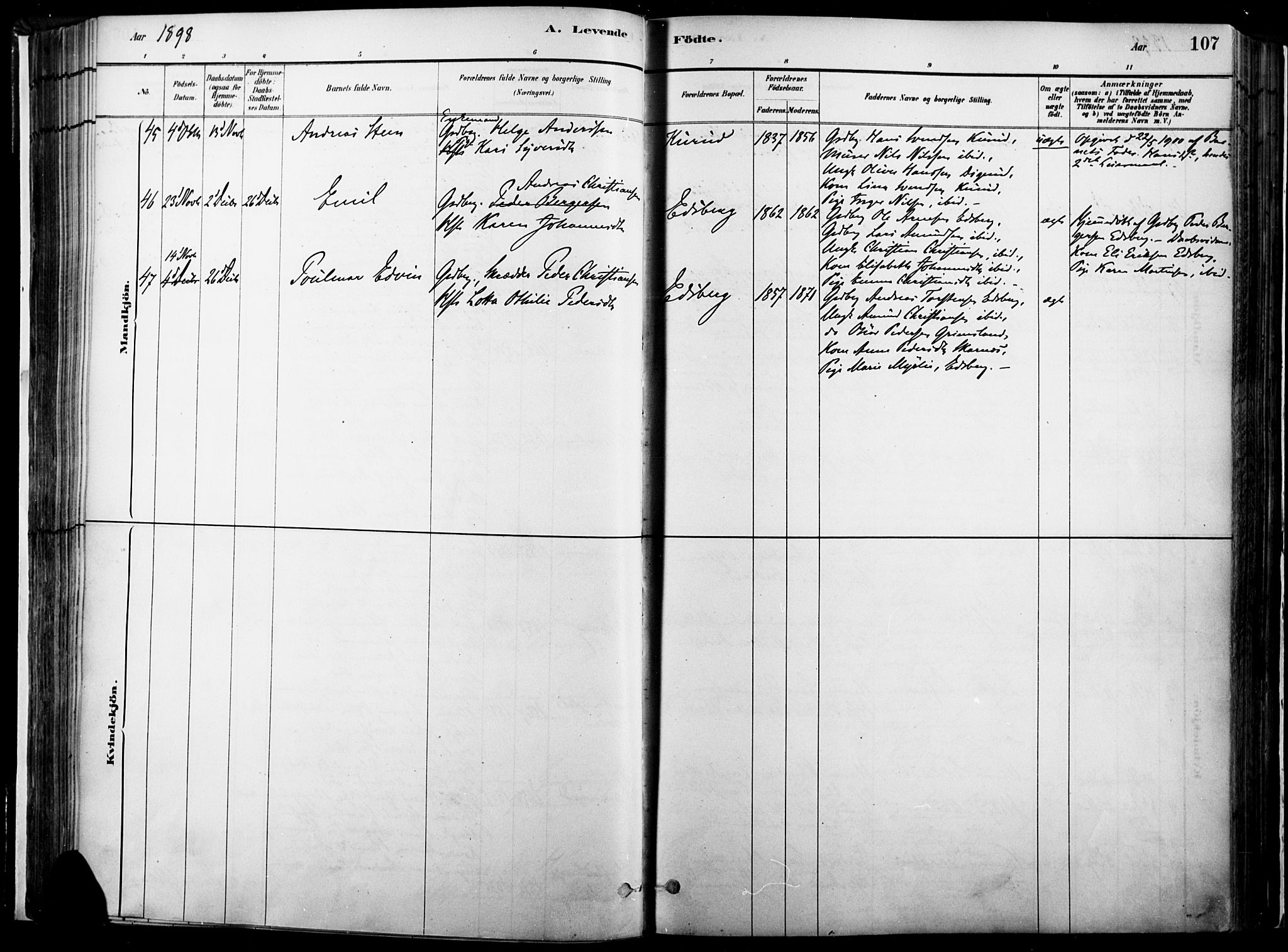 Vinger prestekontor, AV/SAH-PREST-024/H/Ha/Haa/L0014: Parish register (official) no. 14, 1881-1900, p. 107