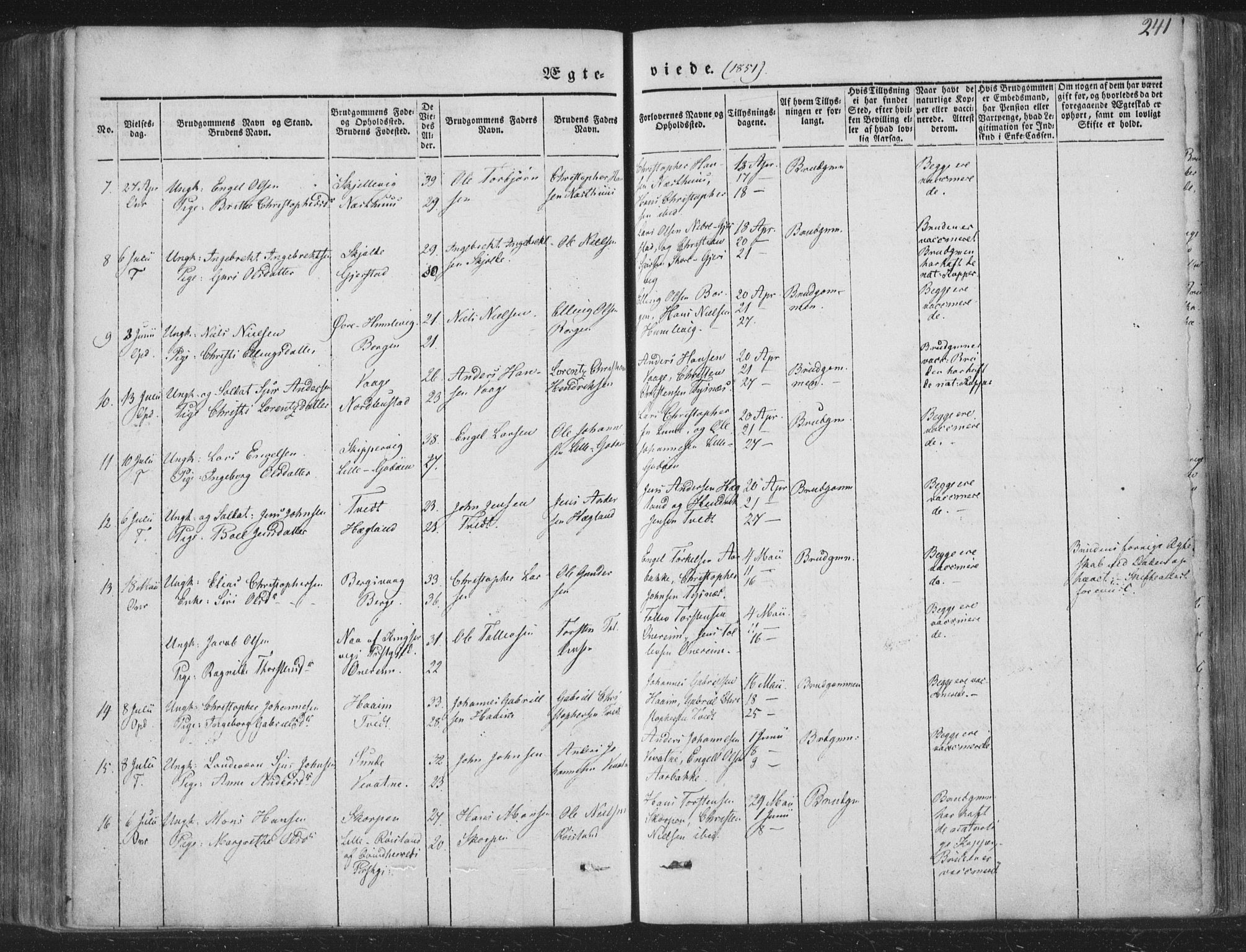 Tysnes sokneprestembete, AV/SAB-A-78601/H/Haa: Parish register (official) no. A 10, 1848-1859, p. 241