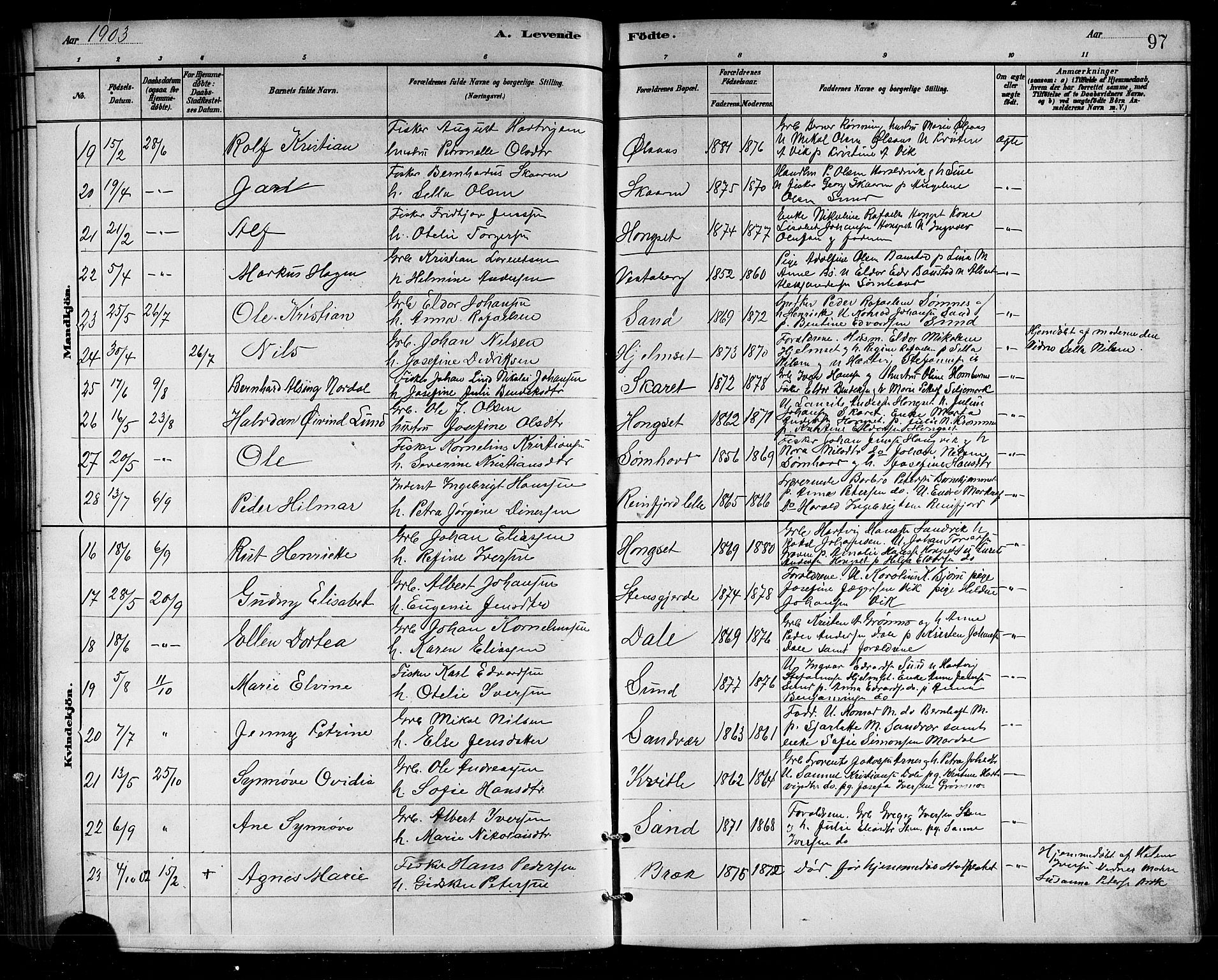 Ministerialprotokoller, klokkerbøker og fødselsregistre - Nordland, SAT/A-1459/812/L0188: Parish register (copy) no. 812C06, 1884-1912, p. 97