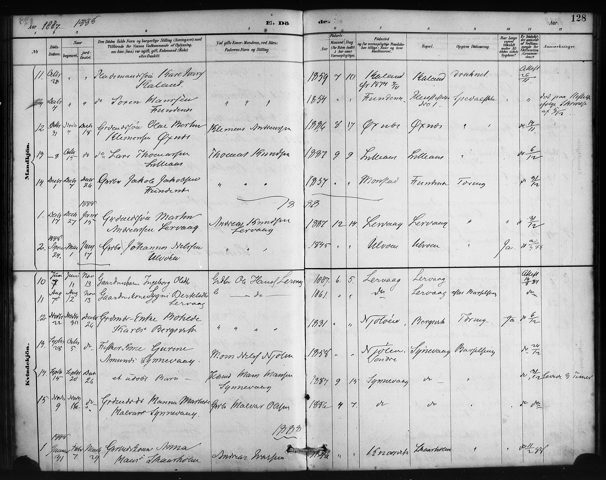 Lindås Sokneprestembete, AV/SAB-A-76701/H/Haa/Haac/L0001: Parish register (official) no. C 1, 1886-1896, p. 128