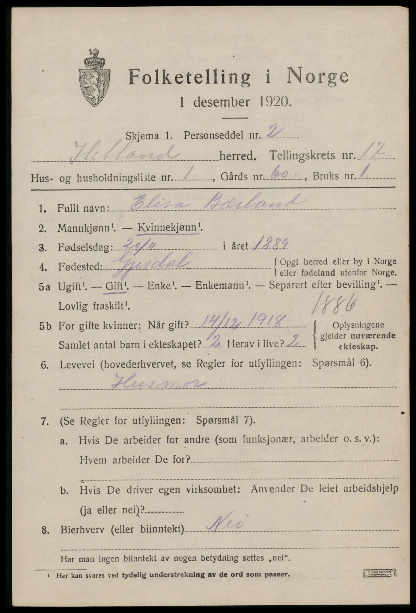 SAST, 1920 census for Hetland, 1920, p. 24541