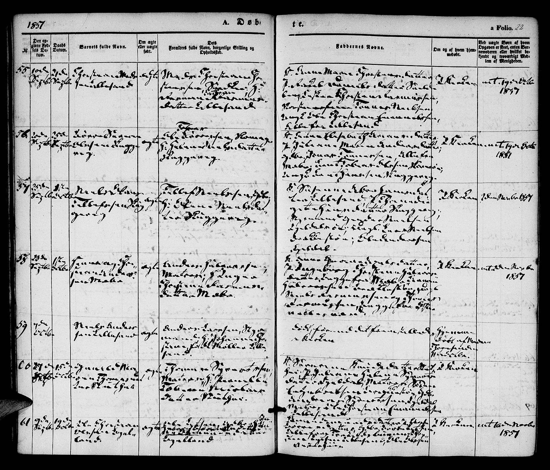 Vestre Moland sokneprestkontor, AV/SAK-1111-0046/F/Fa/Fab/L0006: Parish register (official) no. A 6, 1850-1858, p. 22