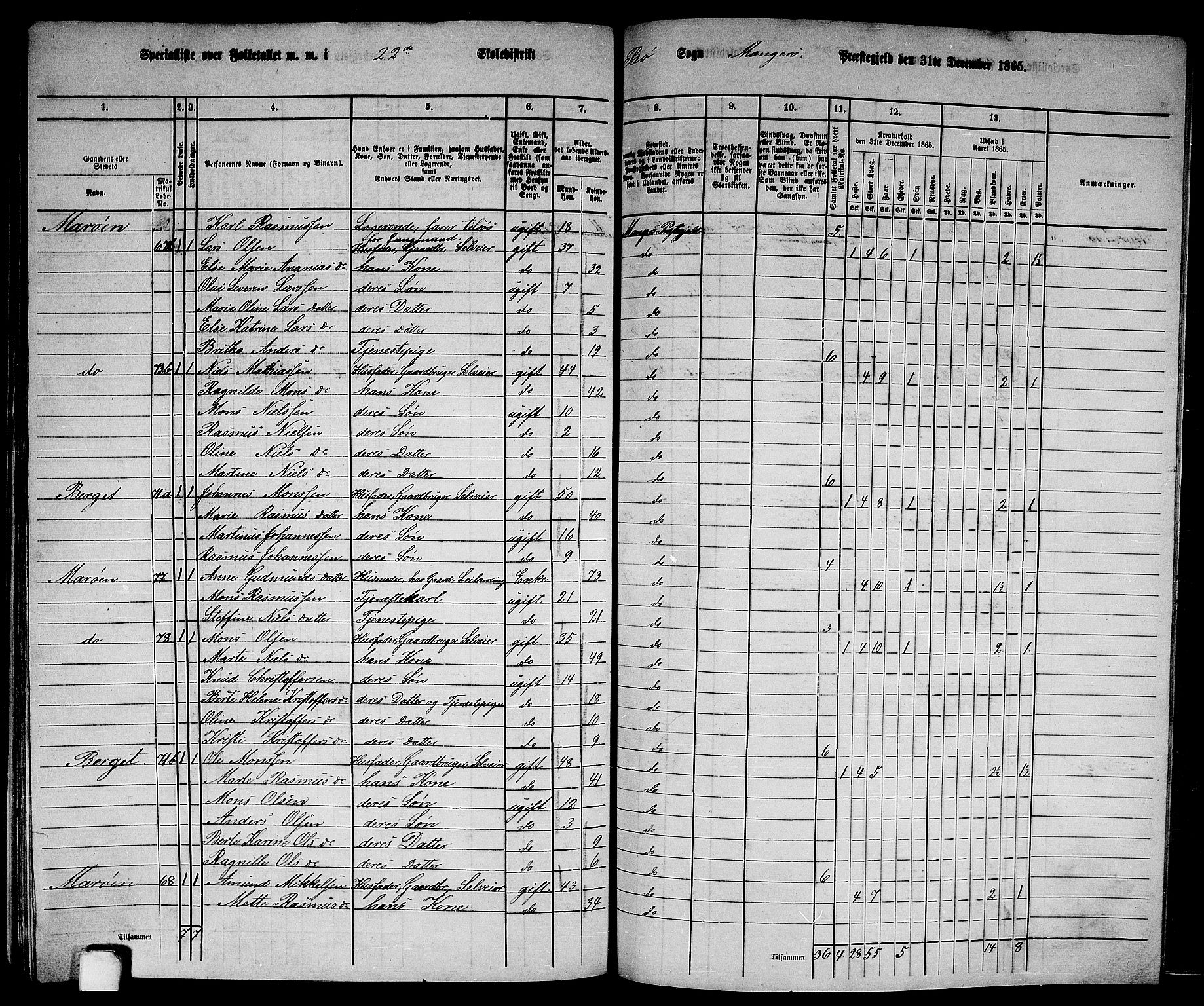 RA, 1865 census for Manger, 1865, p. 271