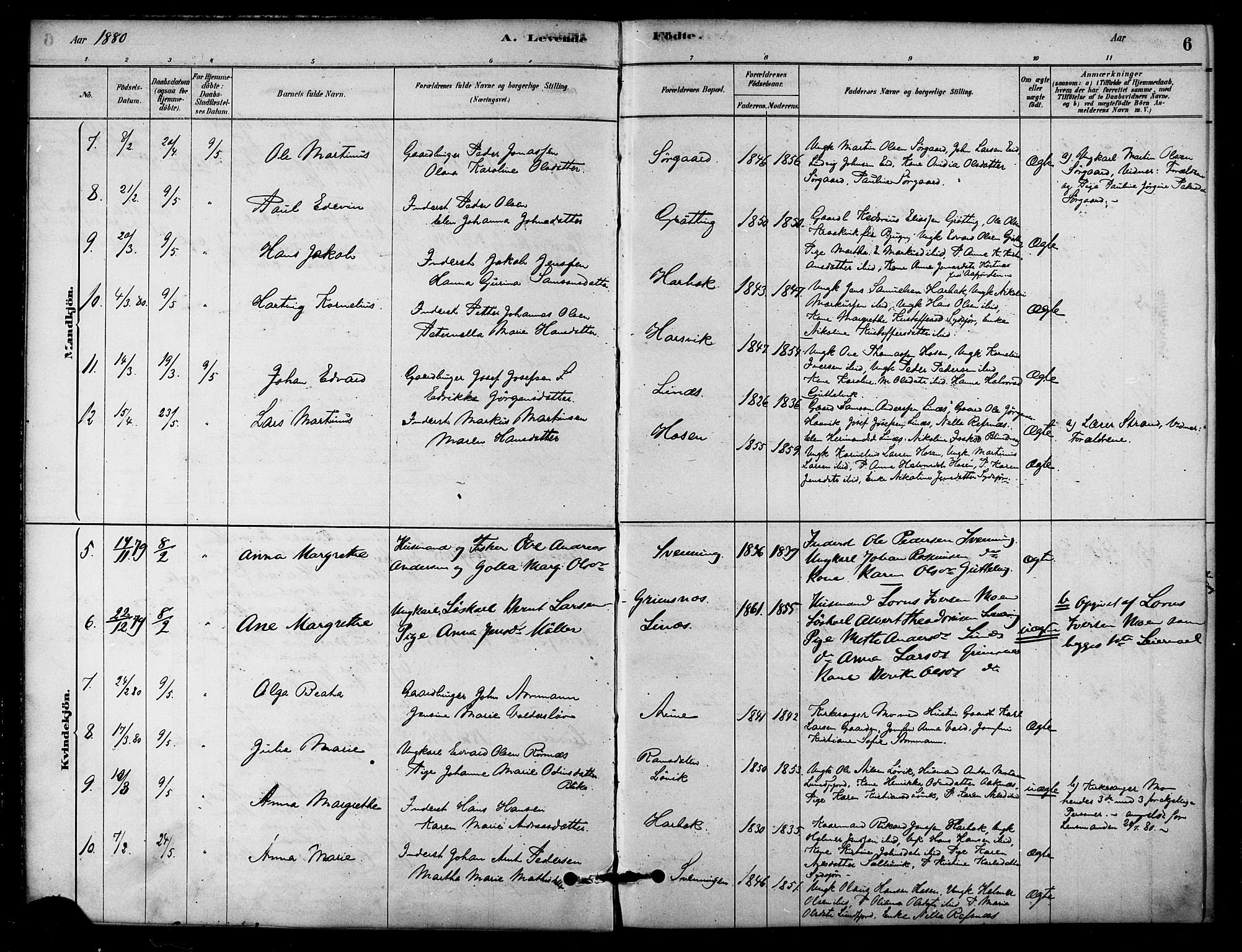 Ministerialprotokoller, klokkerbøker og fødselsregistre - Sør-Trøndelag, SAT/A-1456/656/L0692: Parish register (official) no. 656A01, 1879-1893, p. 6