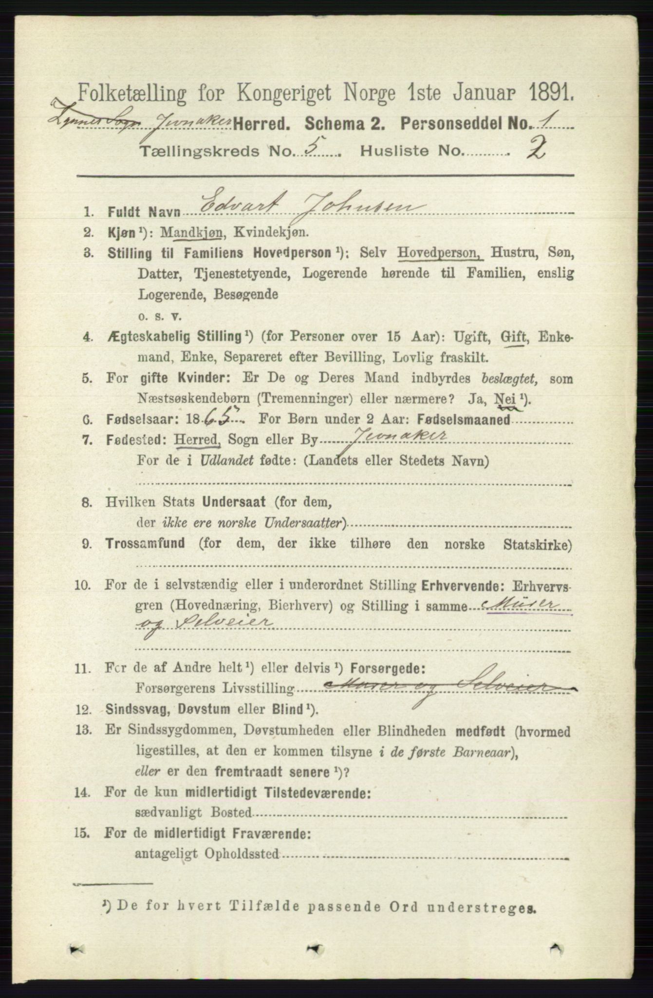 RA, 1891 census for 0532 Jevnaker, 1891, p. 2436