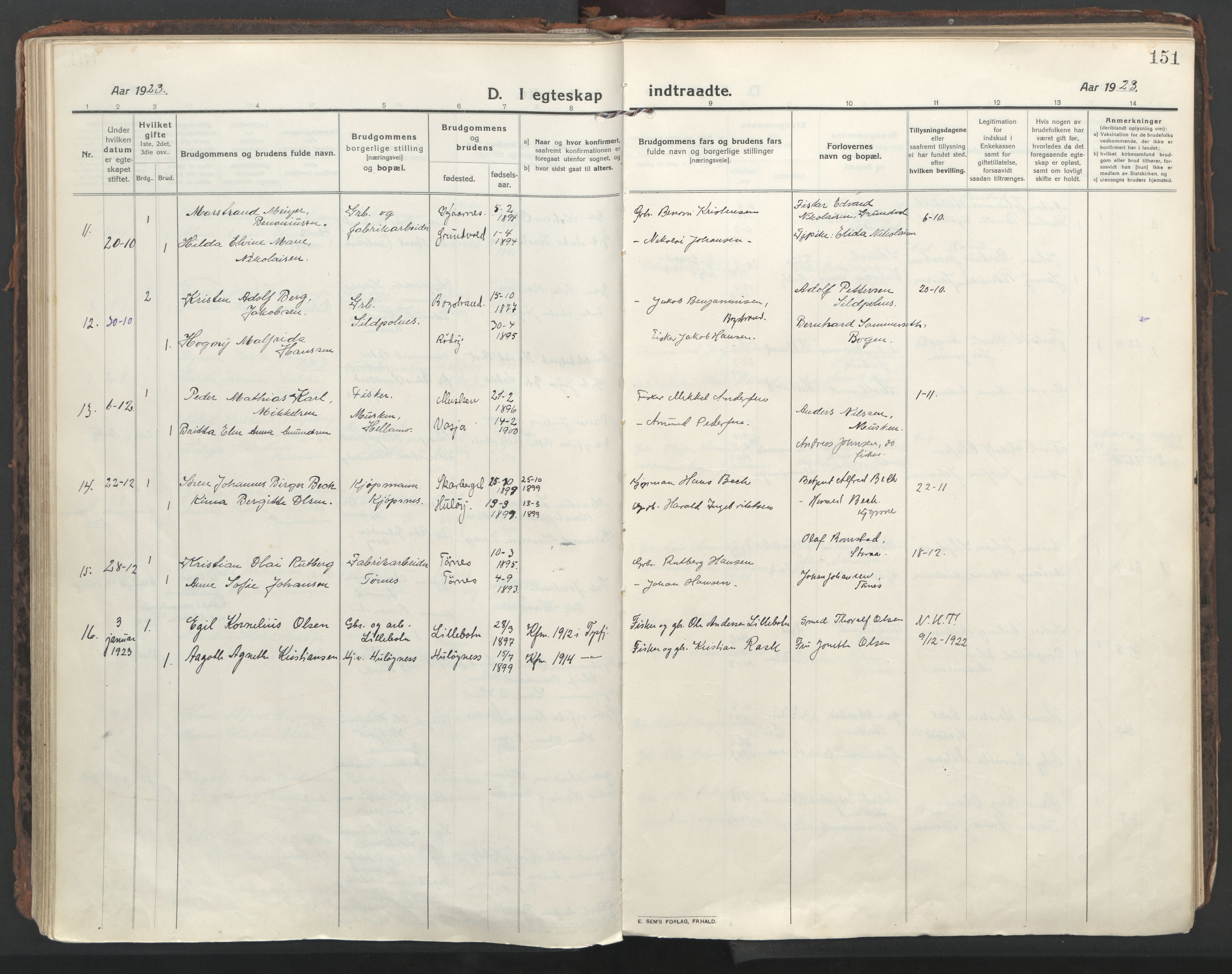 Ministerialprotokoller, klokkerbøker og fødselsregistre - Nordland, AV/SAT-A-1459/861/L0872: Parish register (official) no. 861A07, 1915-1924, p. 151