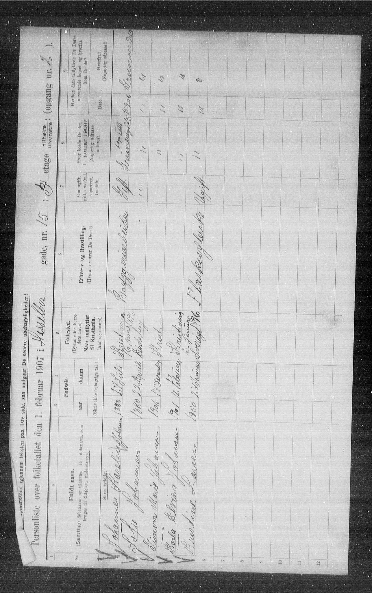 OBA, Municipal Census 1907 for Kristiania, 1907, p. 20625