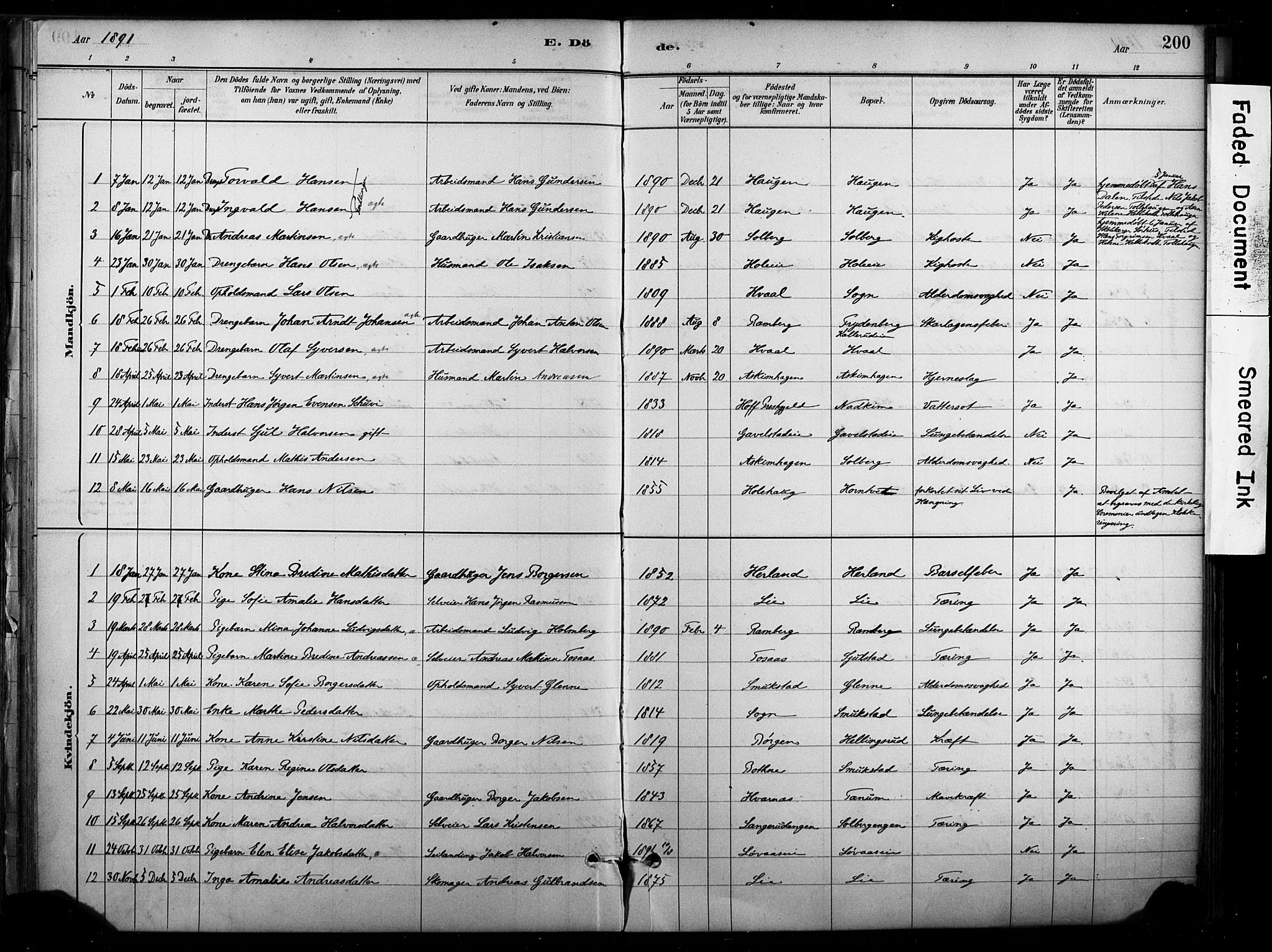 Lardal kirkebøker, SAKO/A-350/F/Fb/L0001: Parish register (official) no. II 1, 1881-1911, p. 200