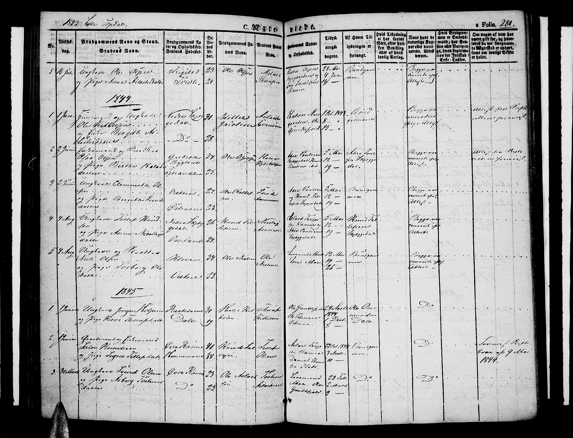 Åmli sokneprestkontor, AV/SAK-1111-0050/F/Fa/Fac/L0007: Parish register (official) no. A 7 /4, 1829-1851, p. 280