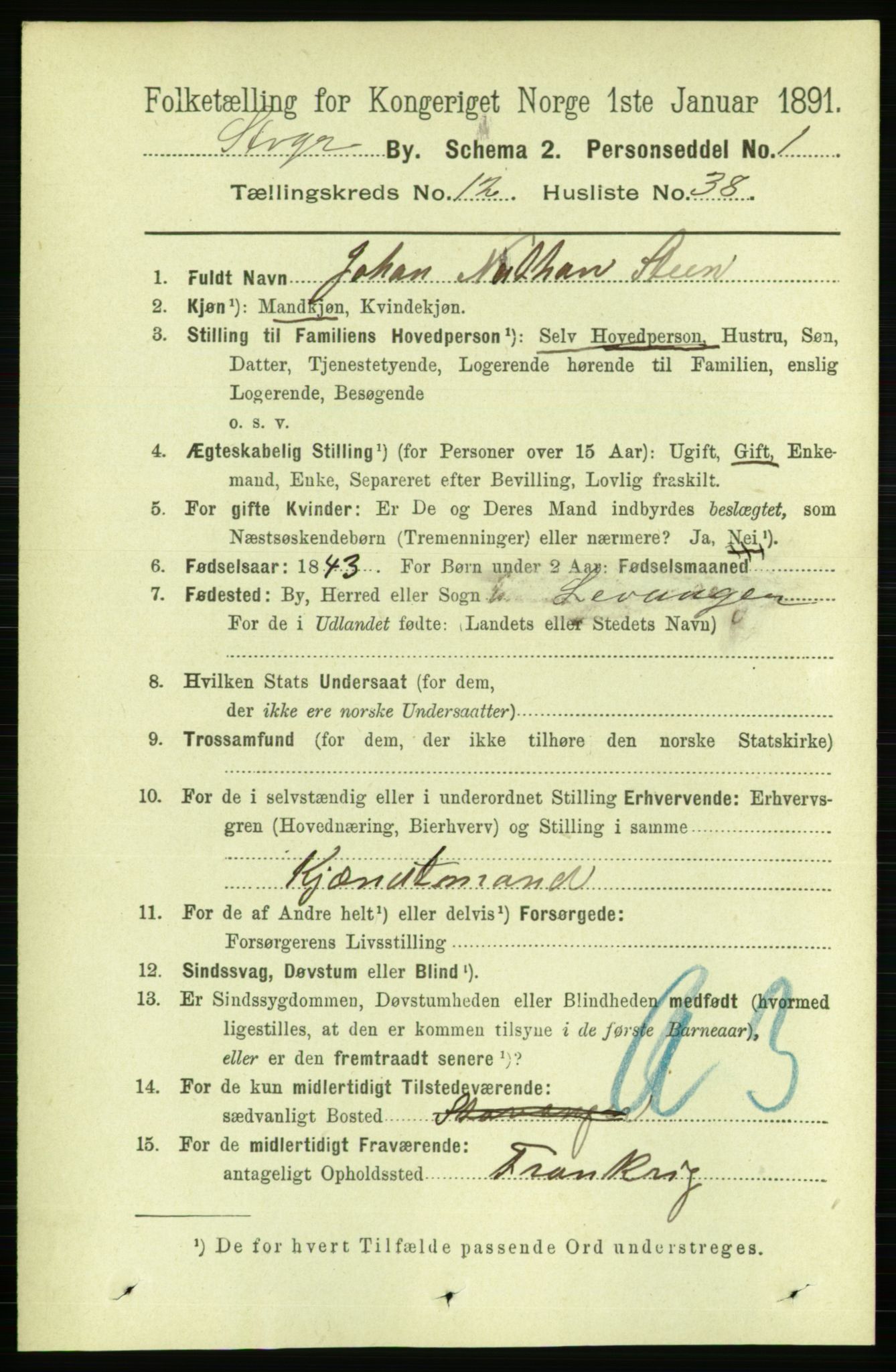 RA, 1891 census for 1103 Stavanger, 1891, p. 15367