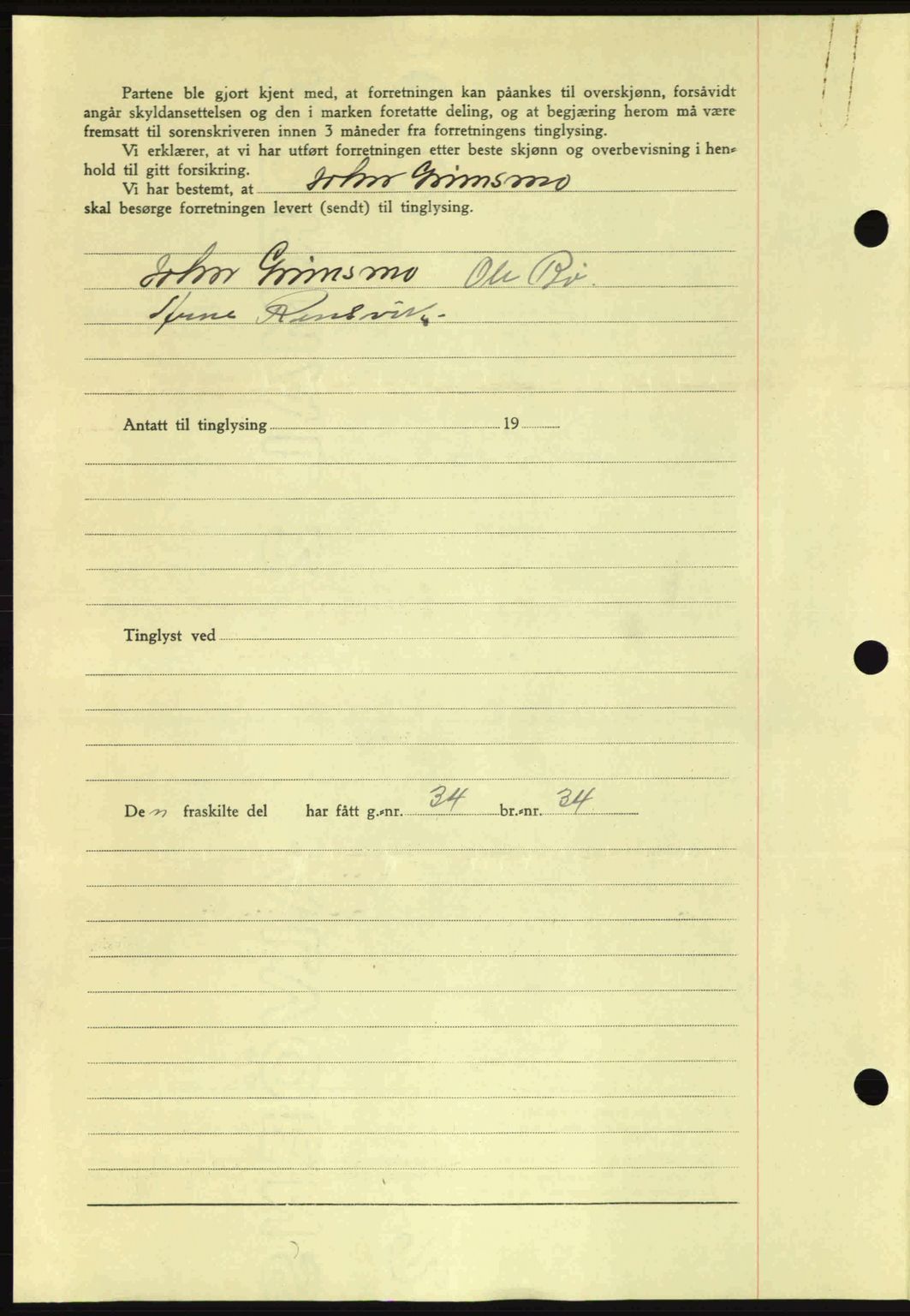 Nordmøre sorenskriveri, AV/SAT-A-4132/1/2/2Ca: Mortgage book no. A93, 1942-1942, Diary no: : 1652/1942