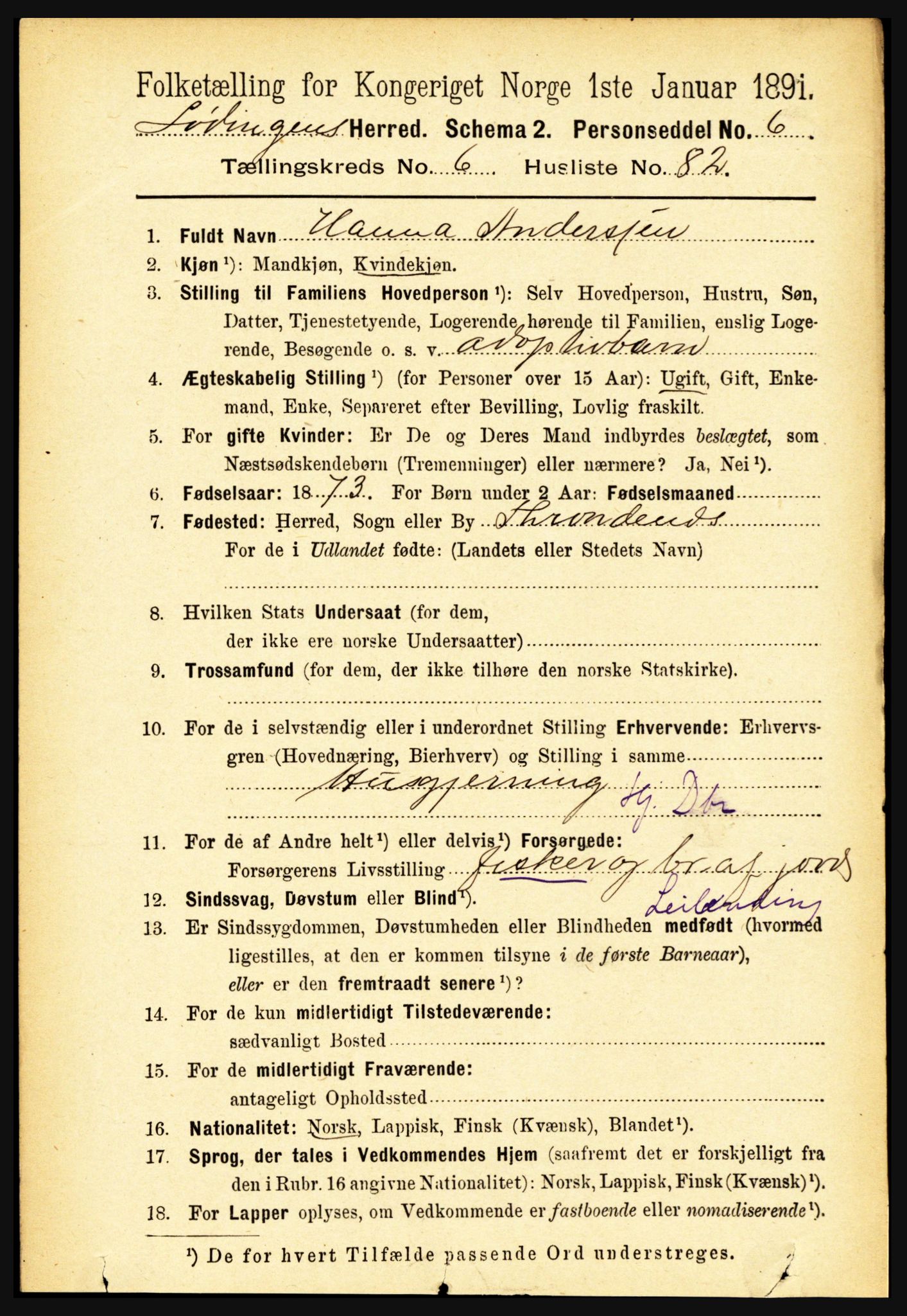 RA, 1891 census for 1851 Lødingen, 1891, p. 3262