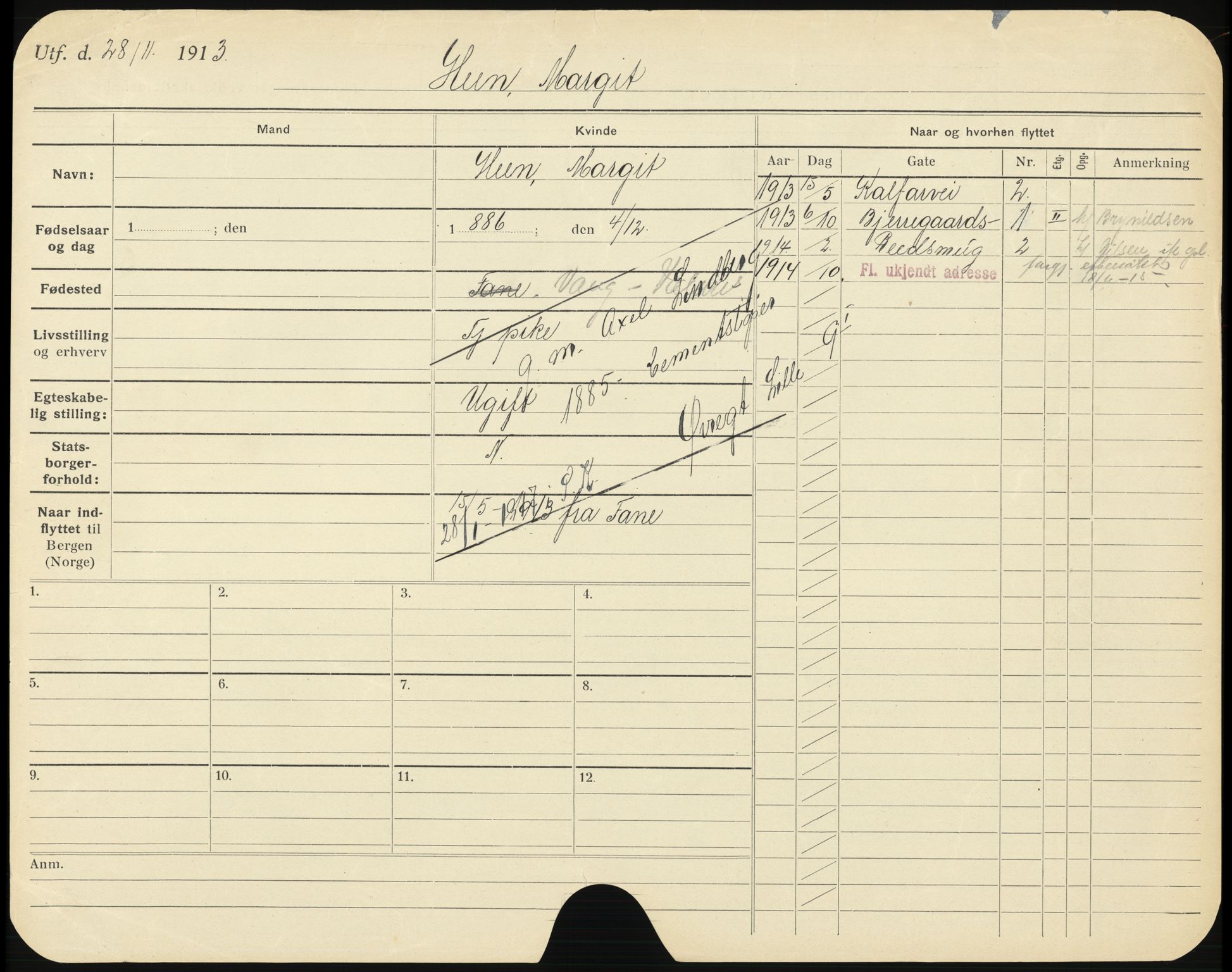 Bergen folkeregister, AV/SAB-A-17201/K/Ka/L0004: Gifte kvinner 1912 - 1919, Heen - Jevnaker, 1912-1919